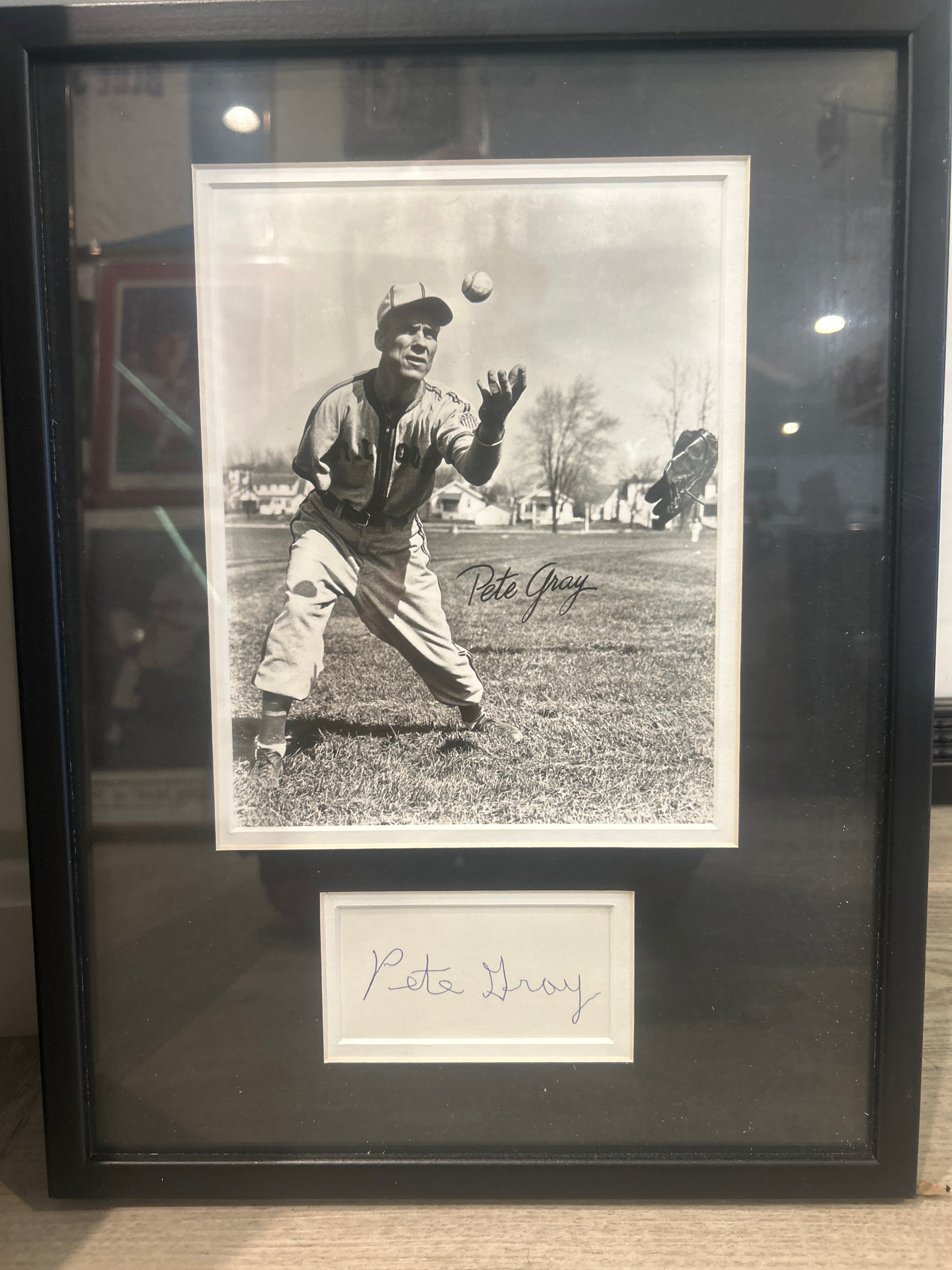 Pete Gray Autographed Cut and Framed Photo JSA Certified