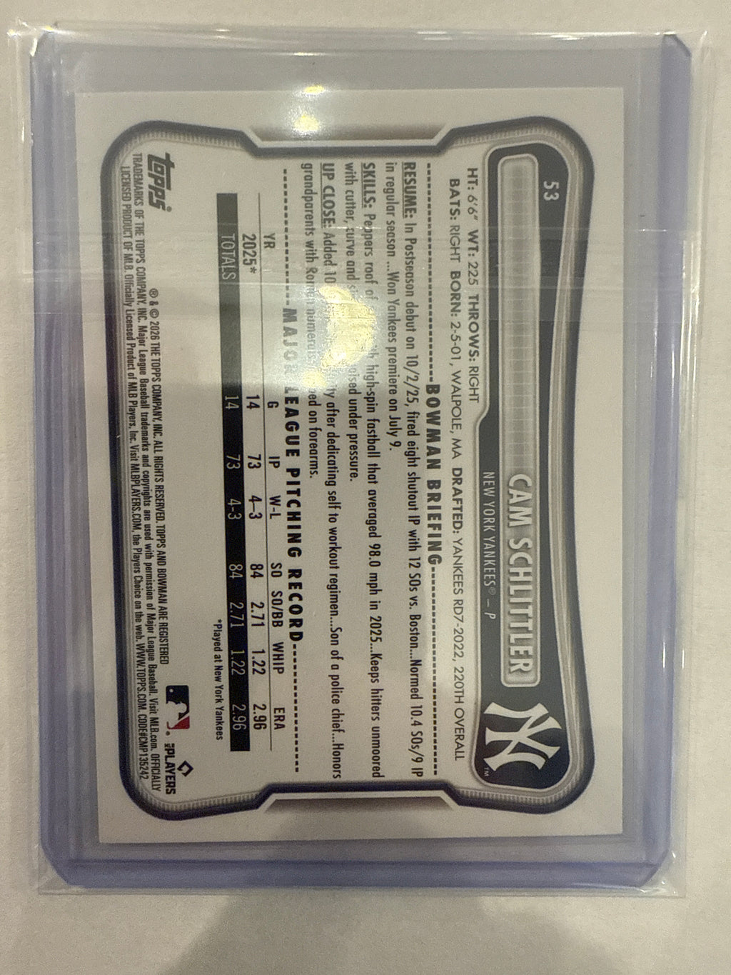 2026 Bowman Cam Schlittler 1/150