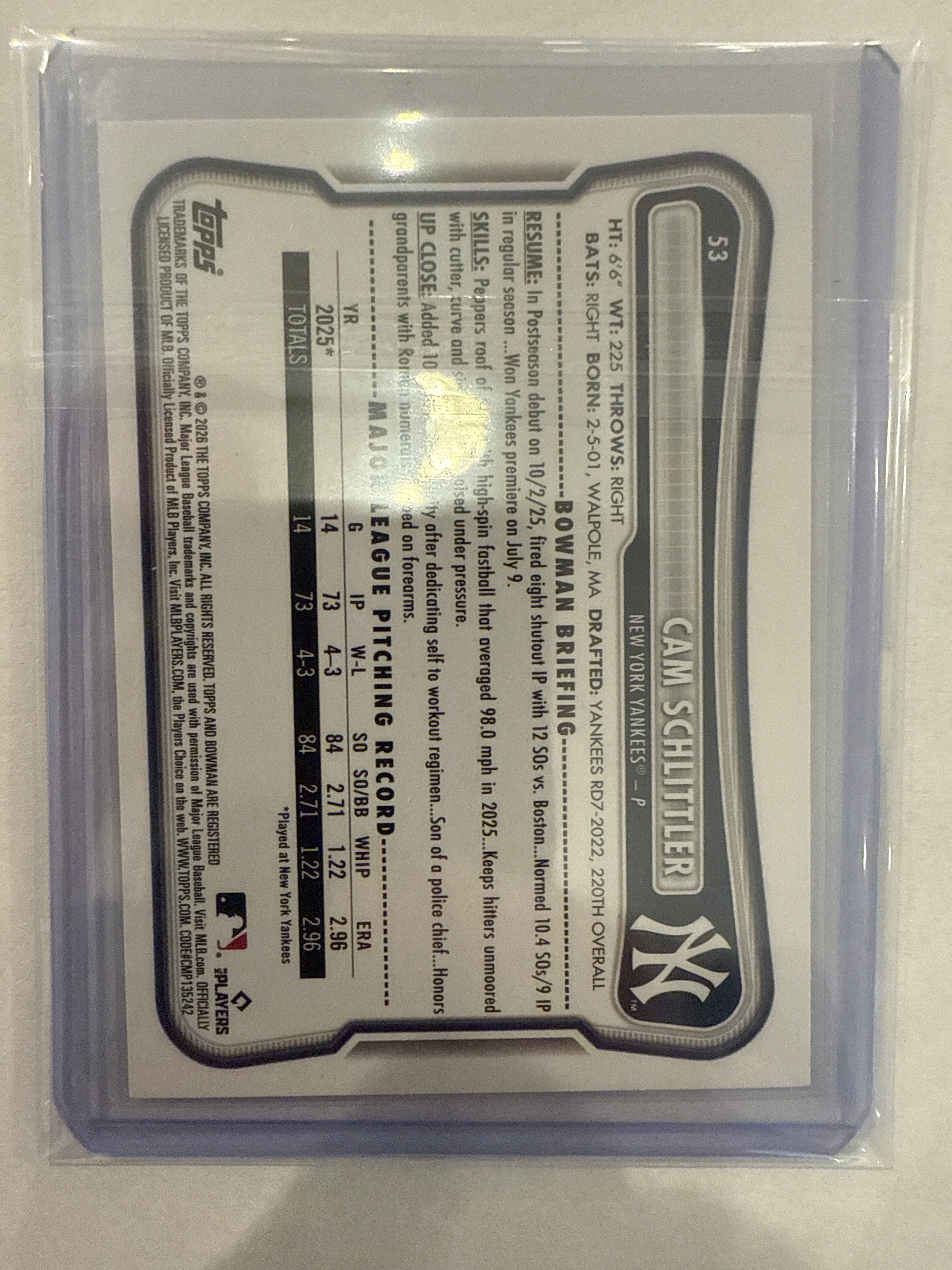 2026 Bowman Cam Schlittler 1/150