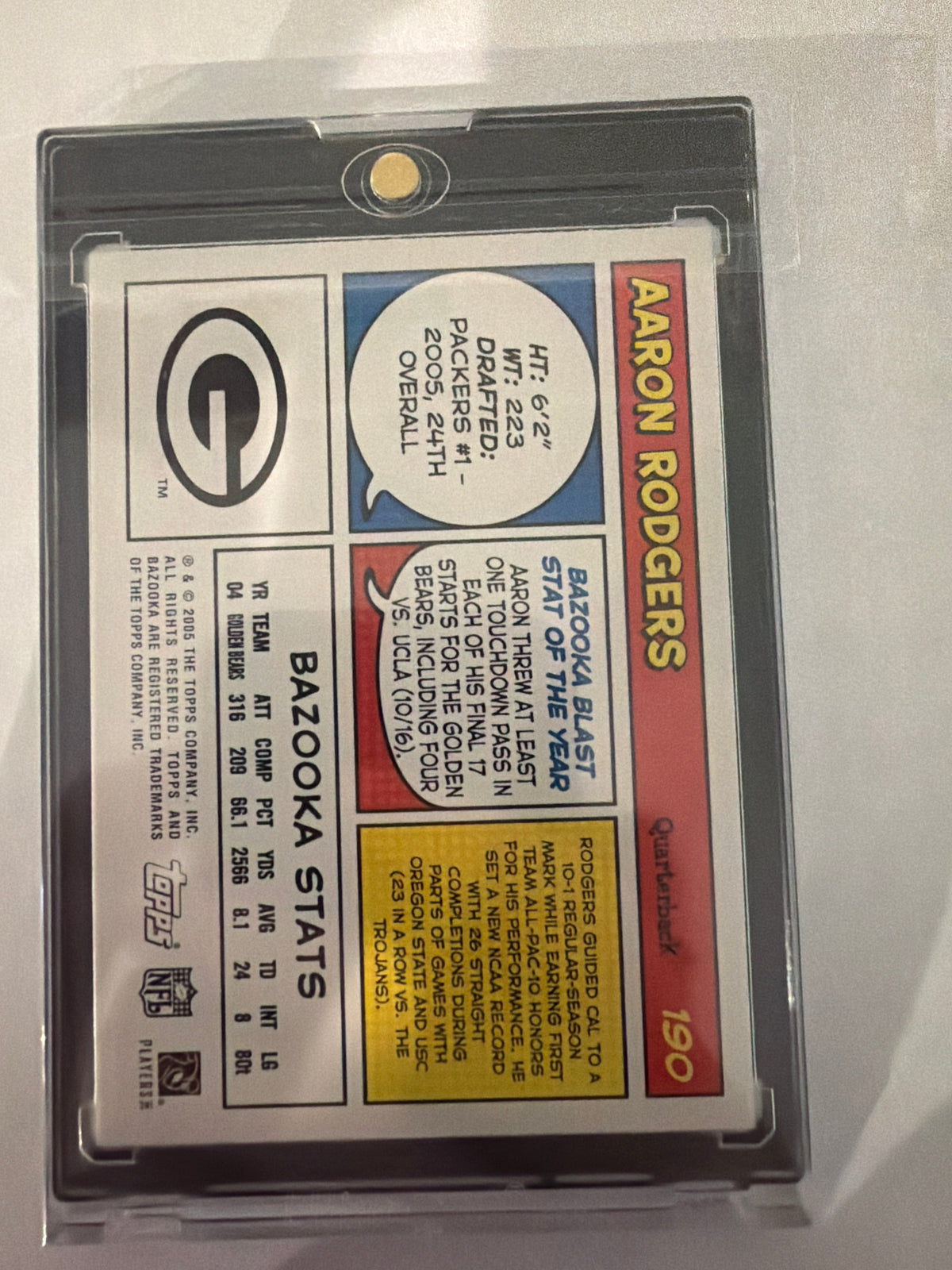 2005 Aaron Rodger’s rookie card