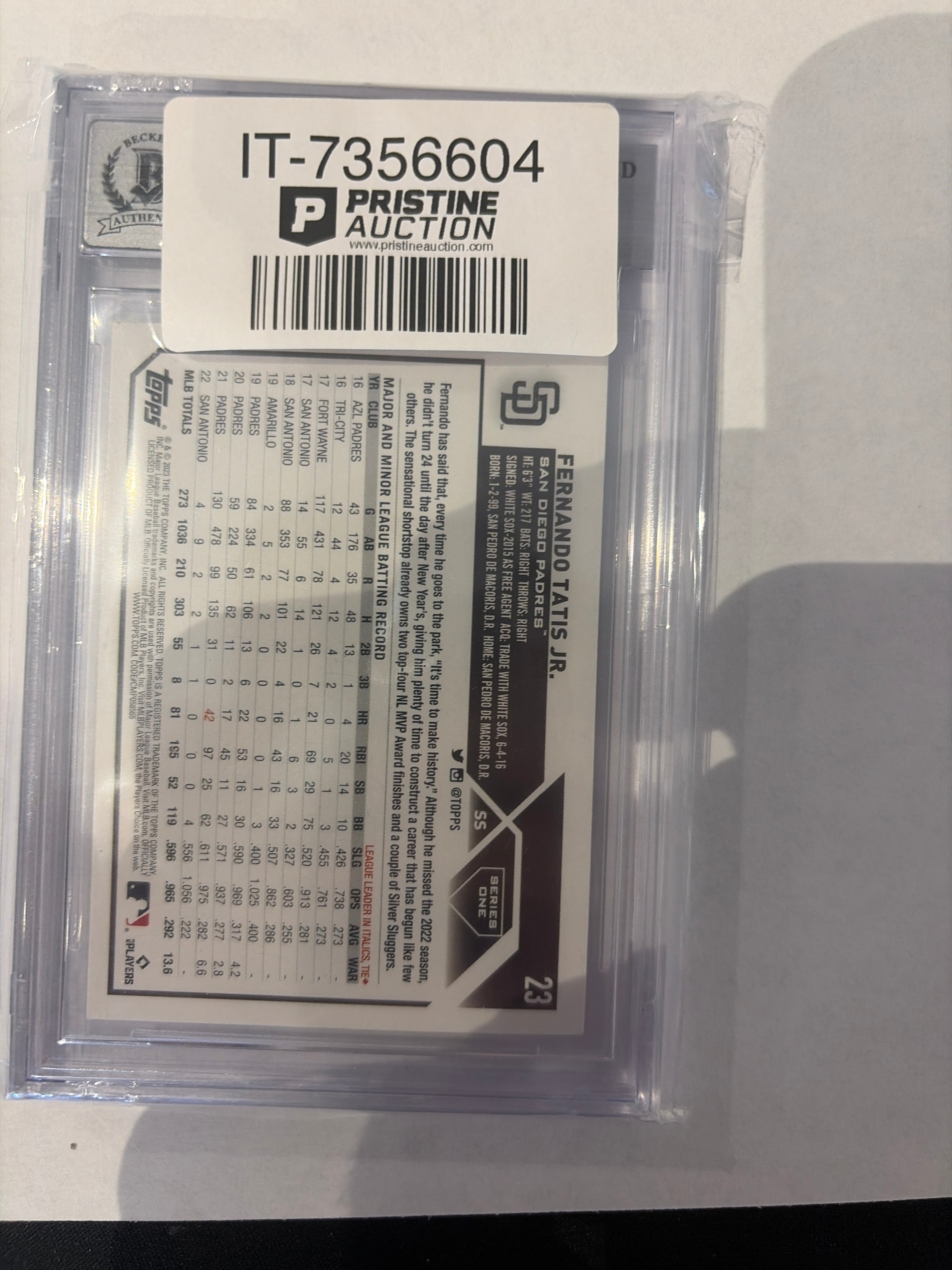2023 Topps Fernando Tatis auto Beckett 10