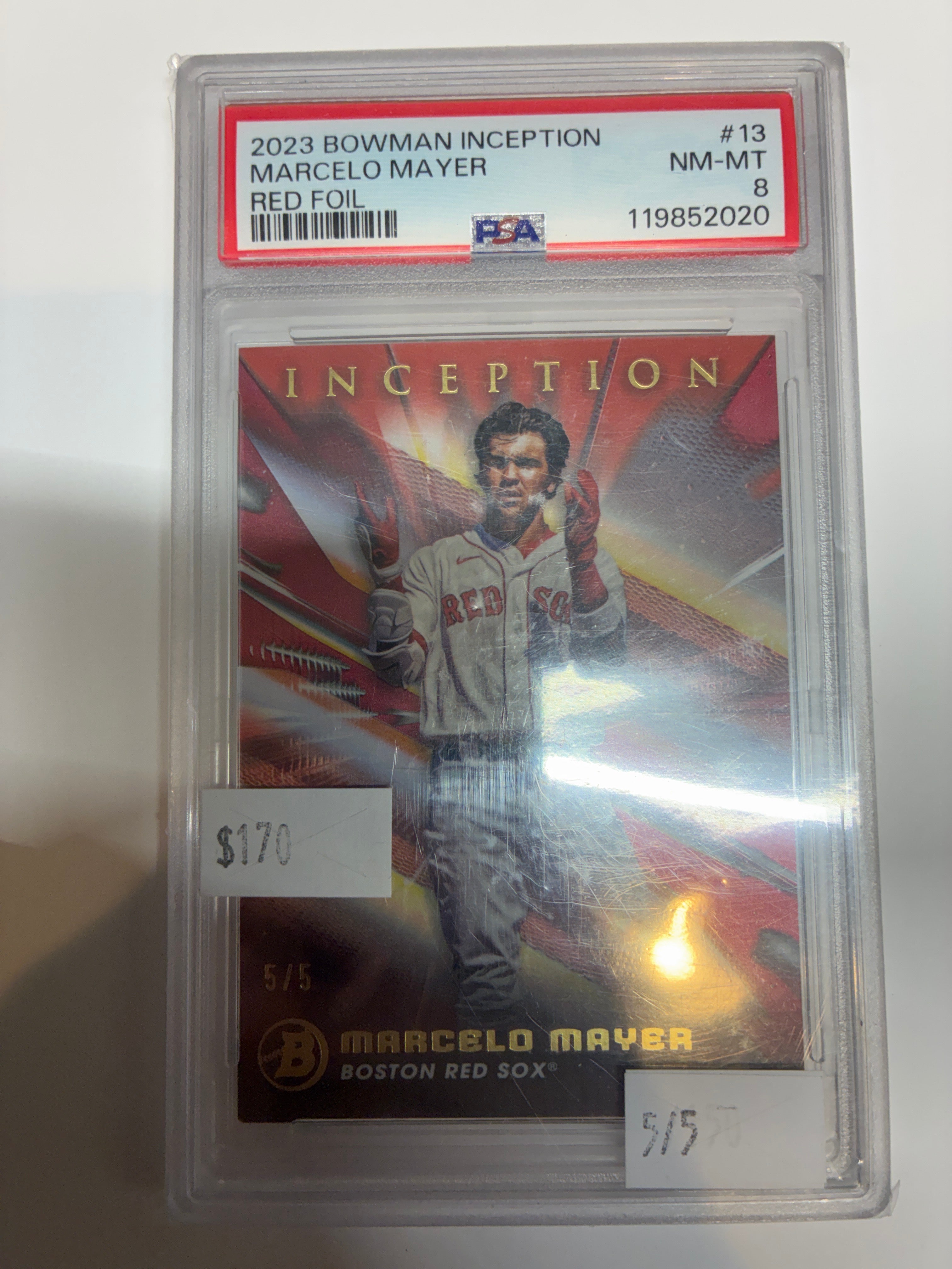 2023 Bowman Inception Marcelo Mayer #13 Red Foil 5/5 PSA 8