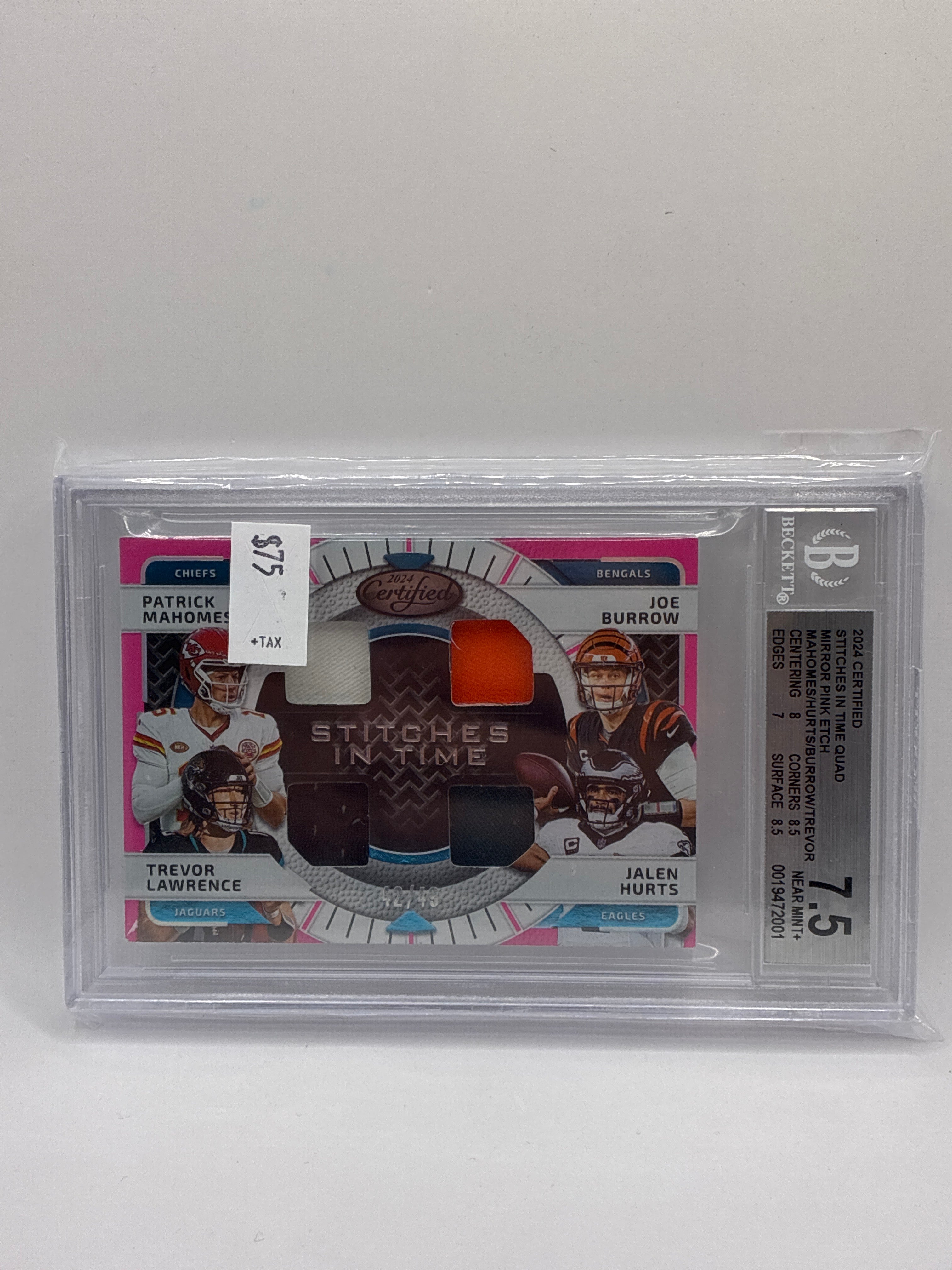 2024 Certified Panini Patrick Mahomes, Joe Burrow, Trevor Lawrence, Jalen Hurts Stitches in Time 42/49 Beckett 7.5