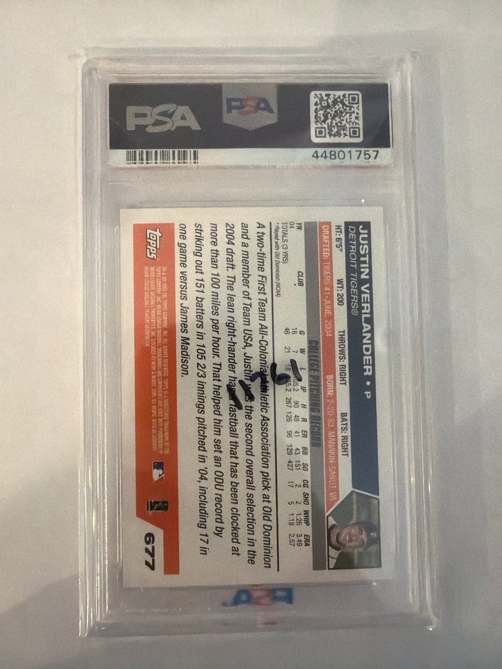 2005 Topps Justin Verlander PSA10