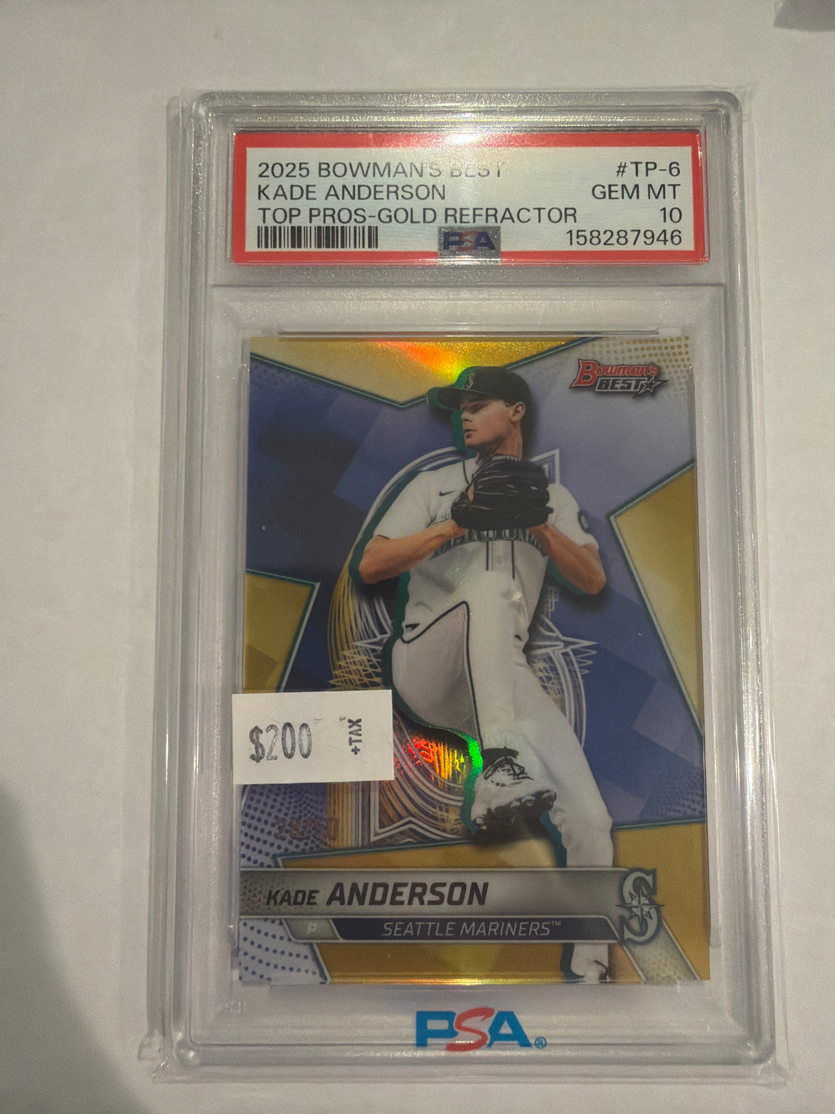 2025 Bowman's Best Top Pros-Gold Refractor 28/50 Kade Anderson PSA 10