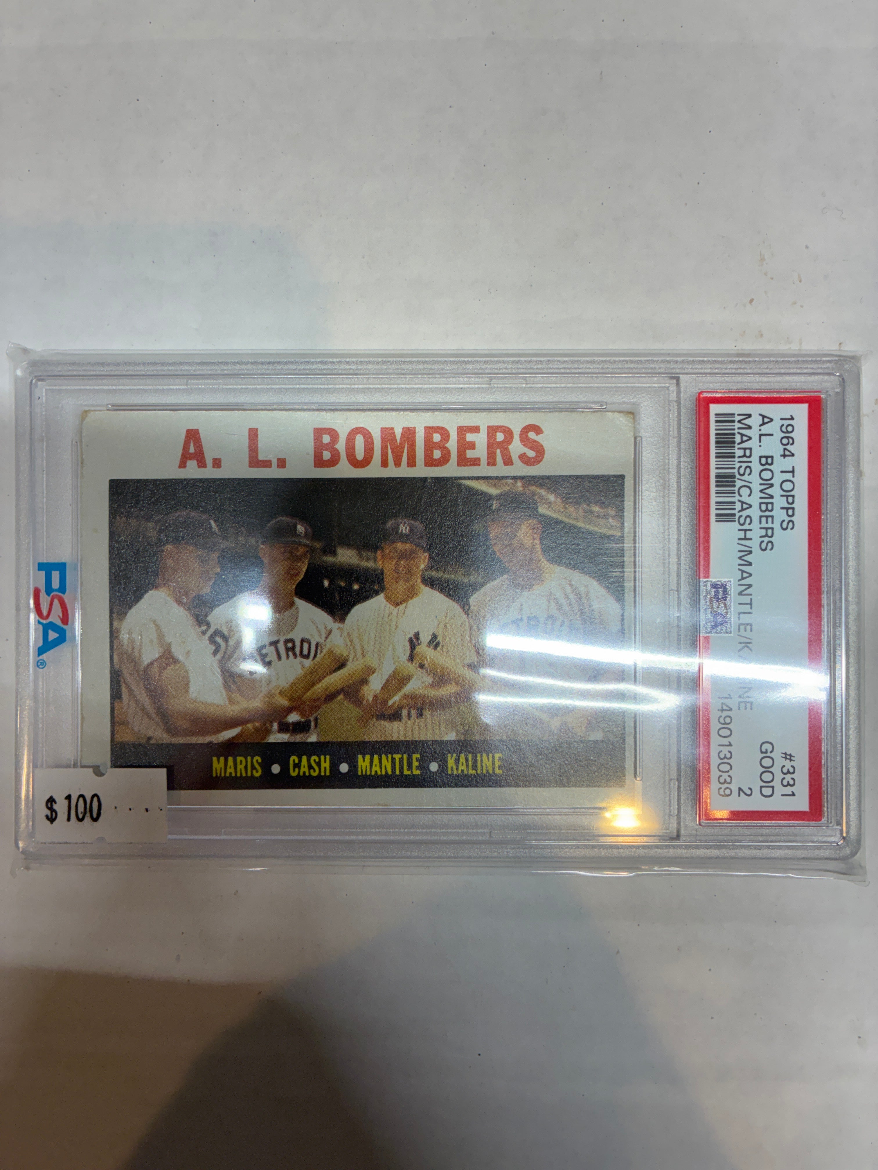 1964 Topps Mickey Mantle, Al Kaline, Roger Maris #331 PSA 2