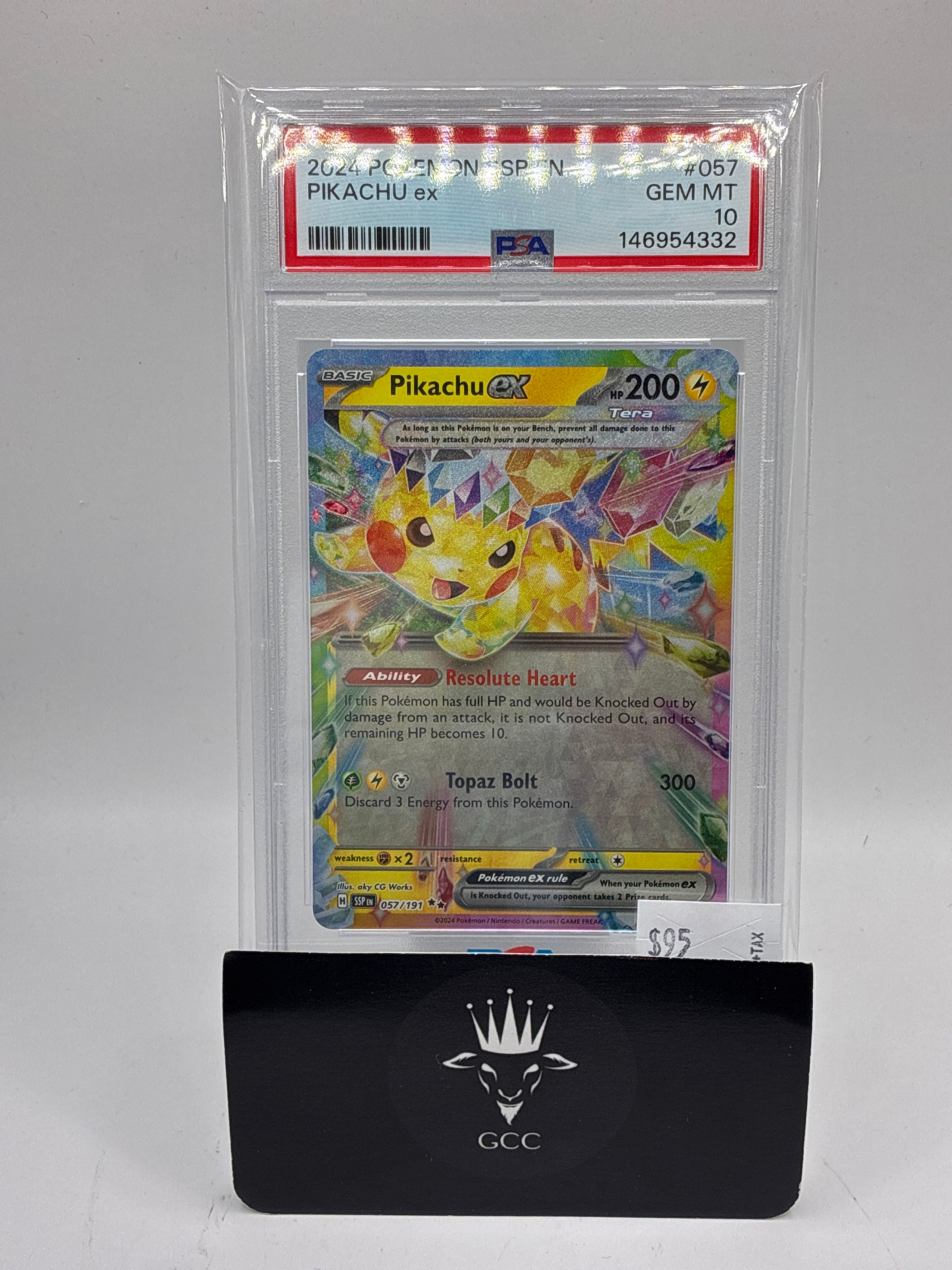 Pikachu ex 057/191 Sv08: Surging Sparks Holo PSA 10