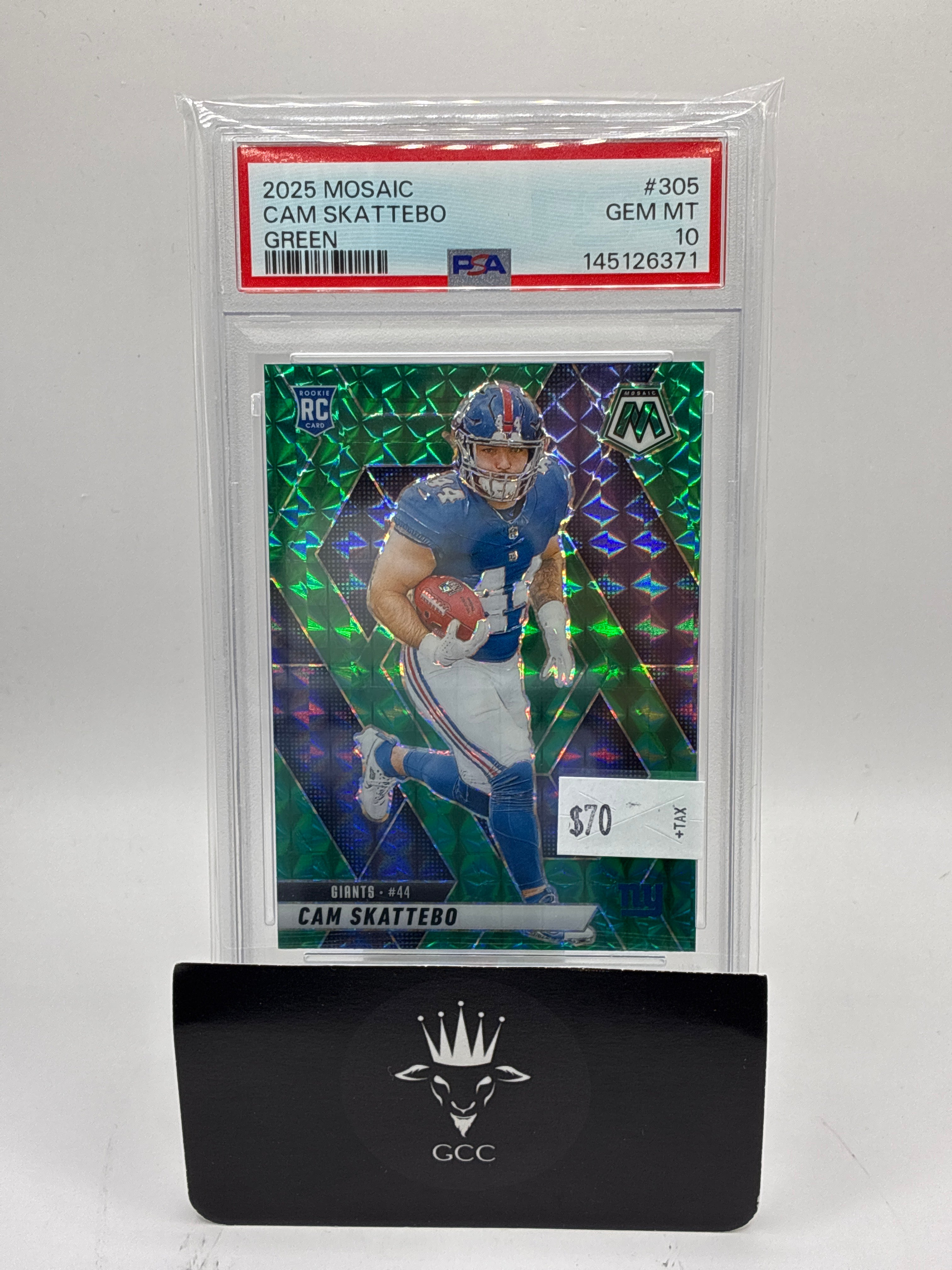 2025 Panini Mosaic Rookies Cam Skattebo Green Mosaic Prizm PSA 10