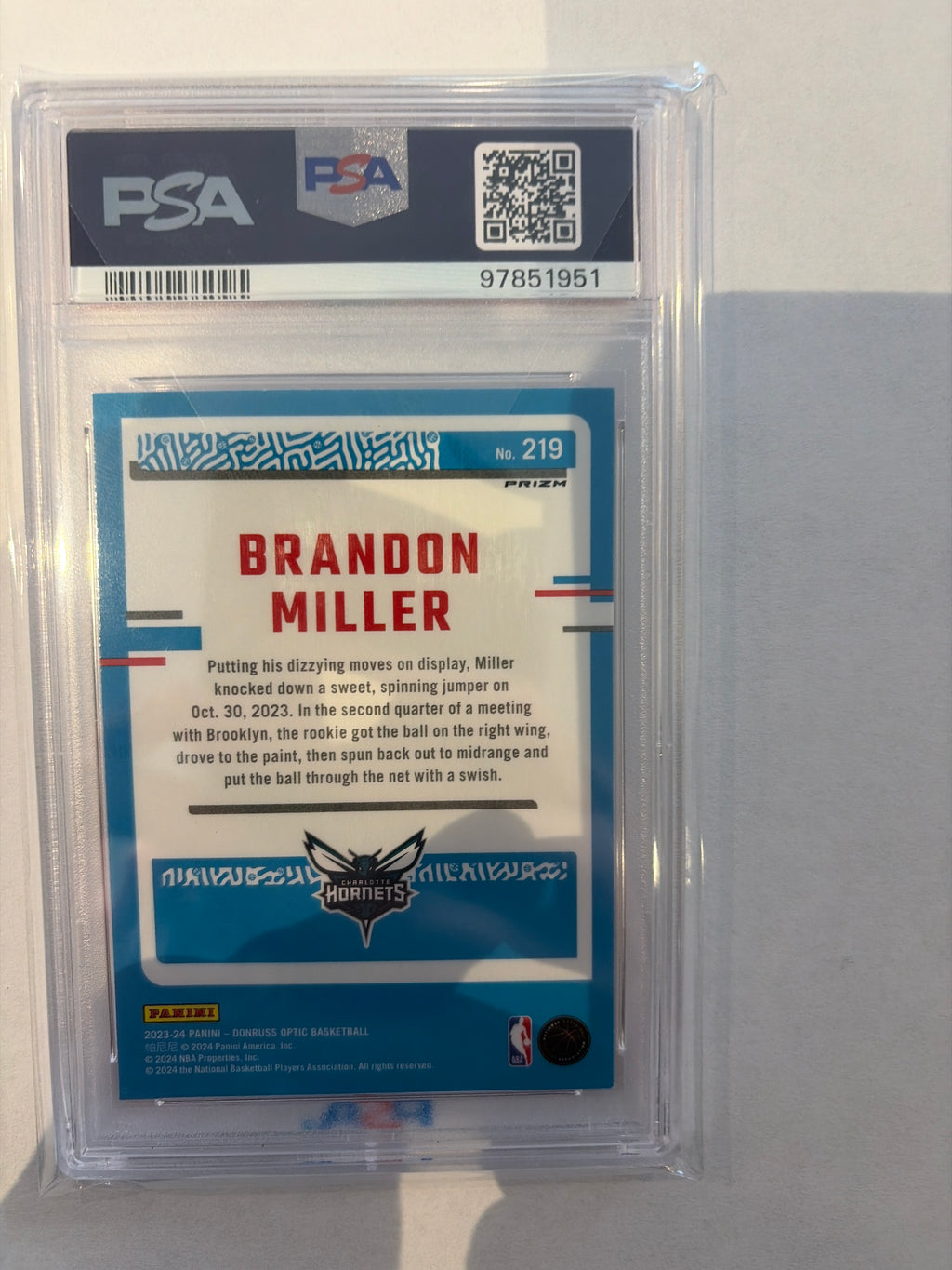 2023 Donruss optic Brandon miller hyper pink PSA9