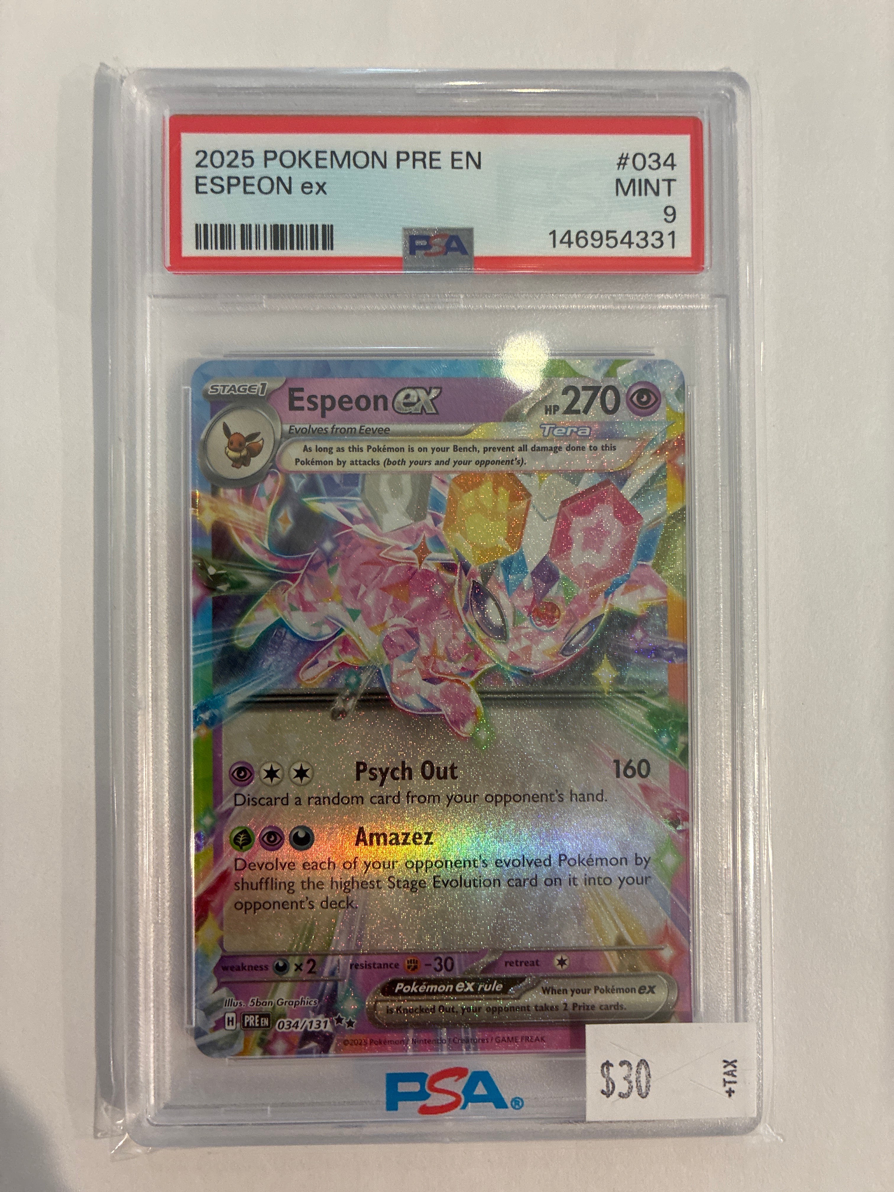Espeon ex 034/131 Sv: Prismatic Evolutions Holo PSA 9
