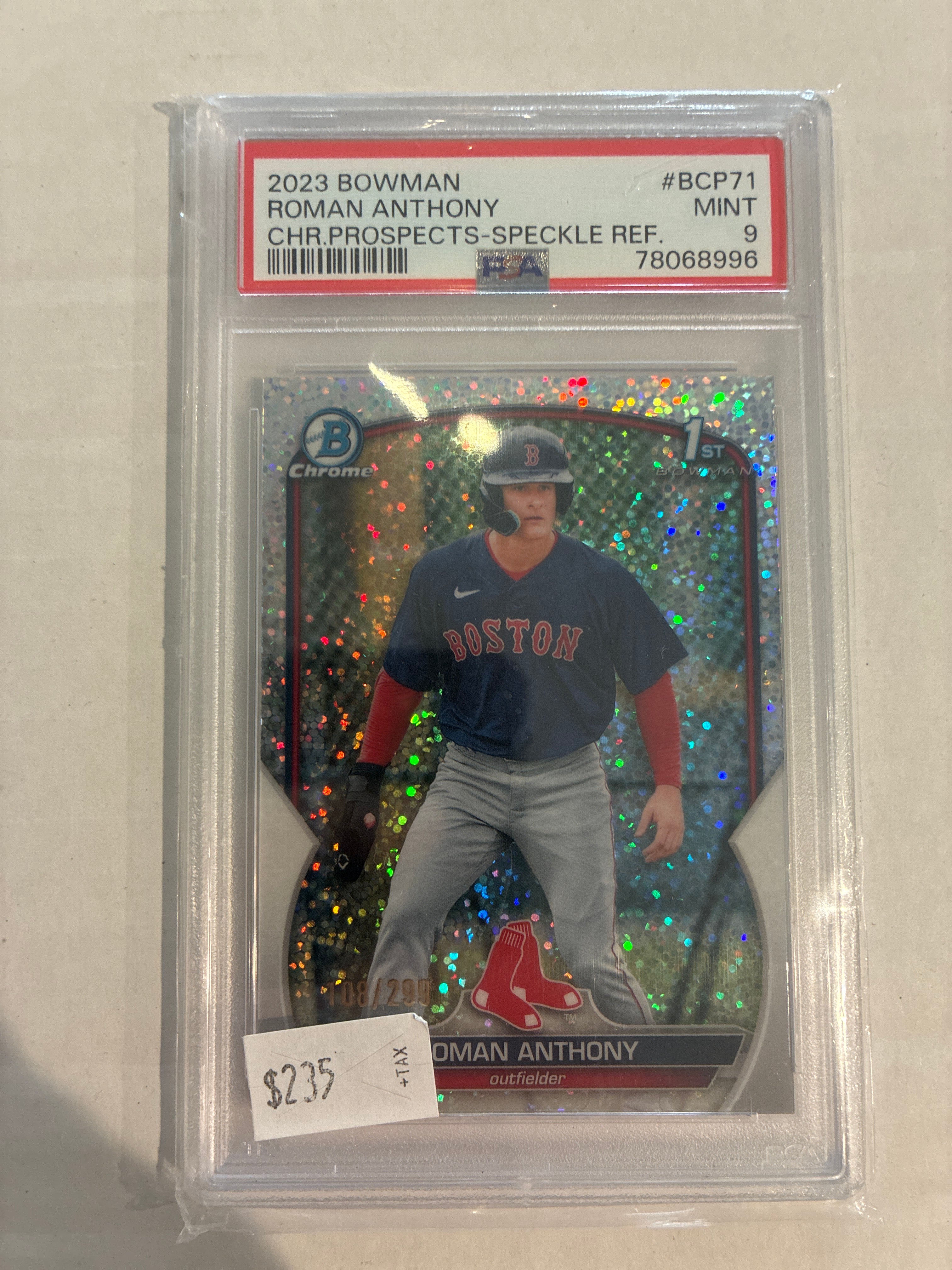 2023 Bowman Roman Anthony Chrome Prospect Speckle Refractor PSA 9