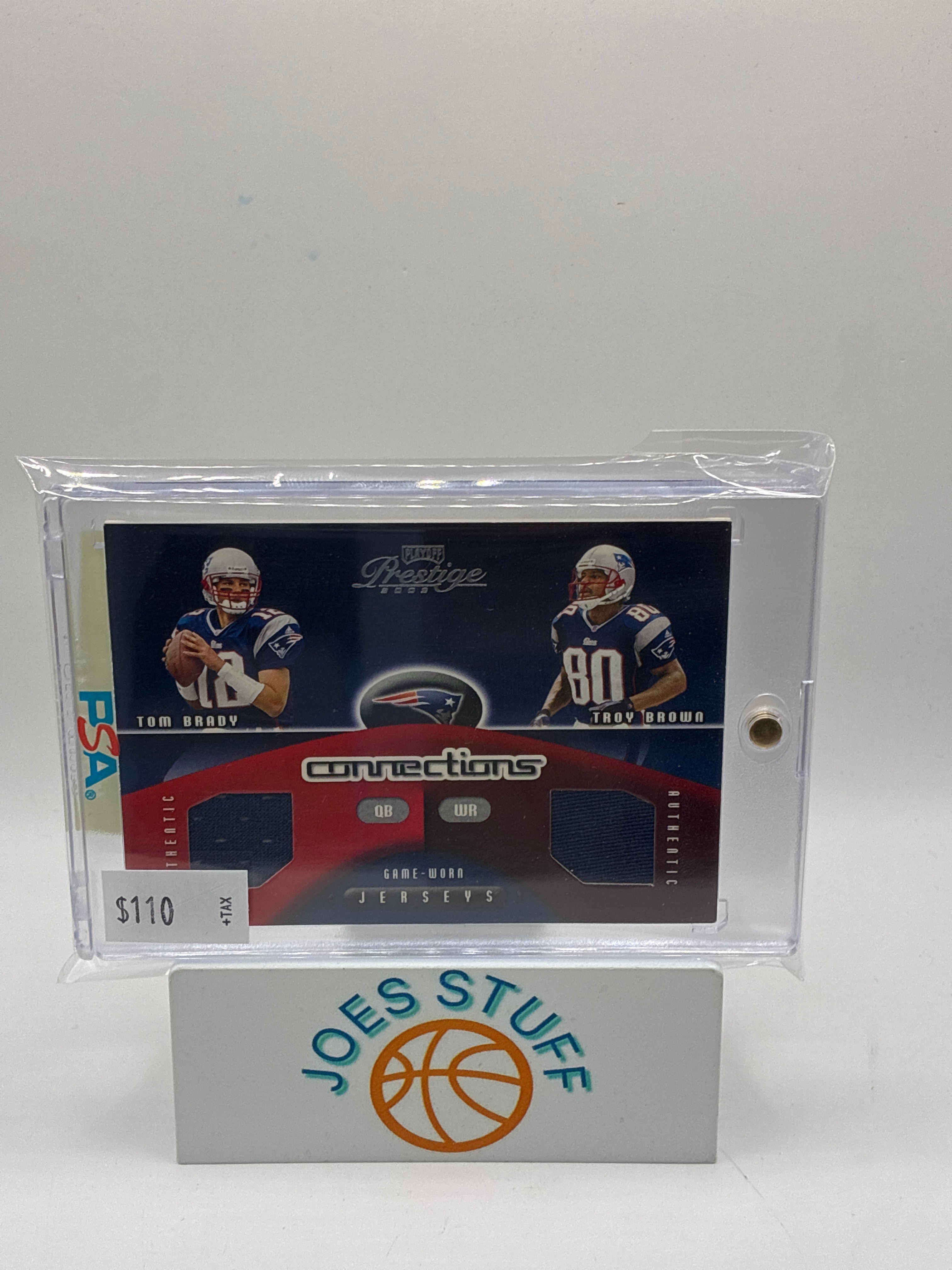 2002 Playoff Prestige Connections Tom Brady, Troy Brown Jersey Patch 179/500