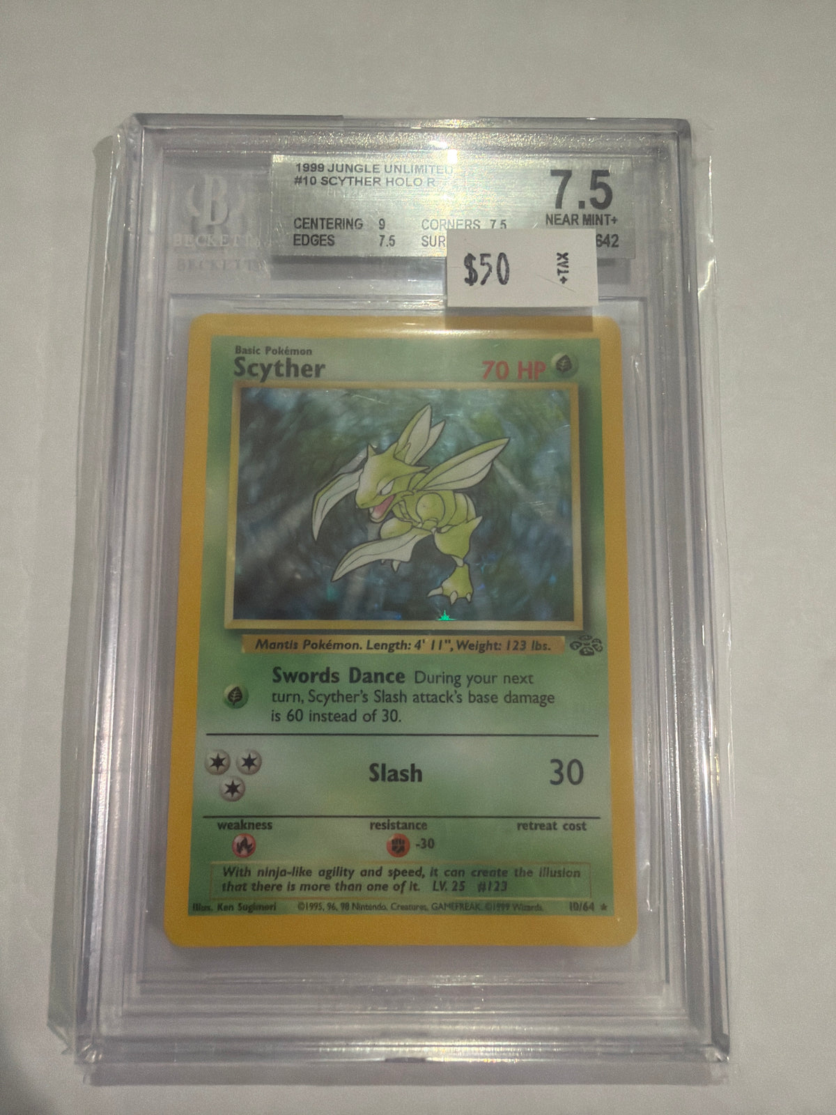 1999 Jungle Unlimited Scyther Holo R 10/64 BGS 7.5