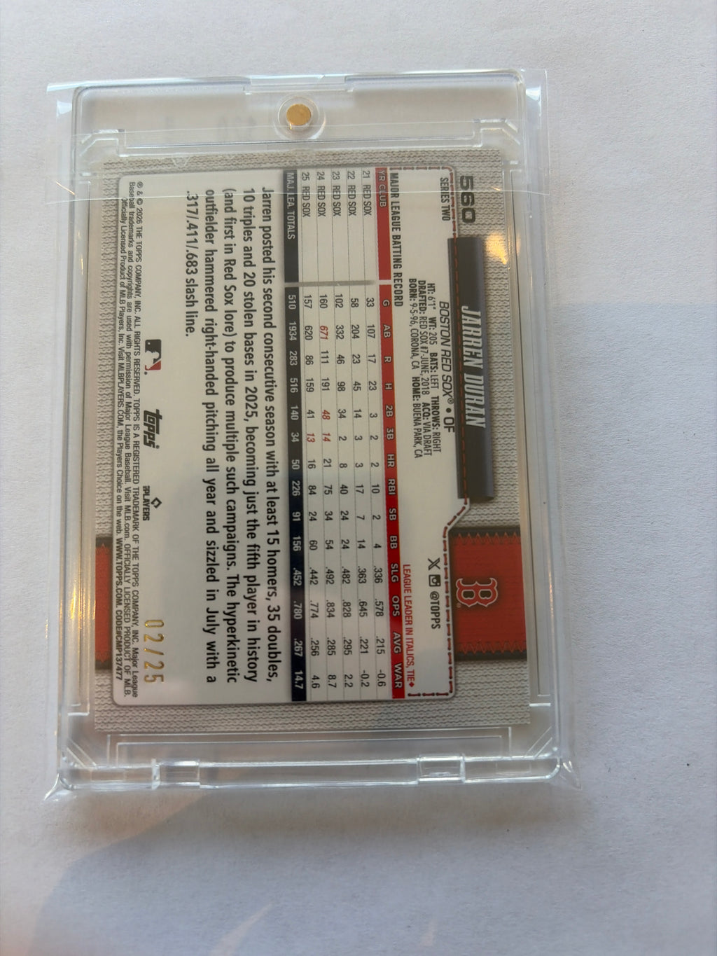 2026 Topps 75 Jarren Duran 2/25