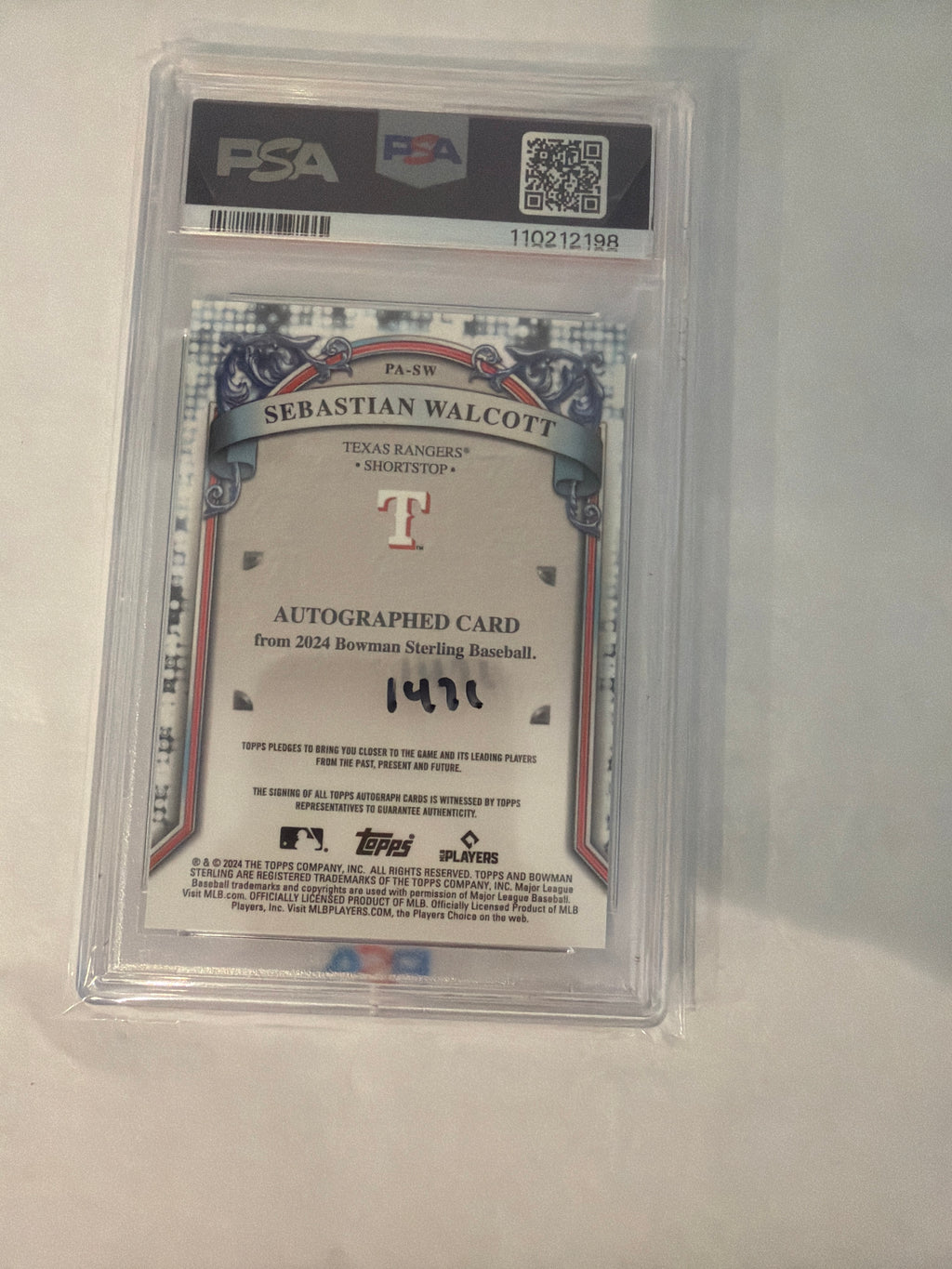 2024 Bowman sterling Sebastian Walcott prospect auto purple ref  PSA9