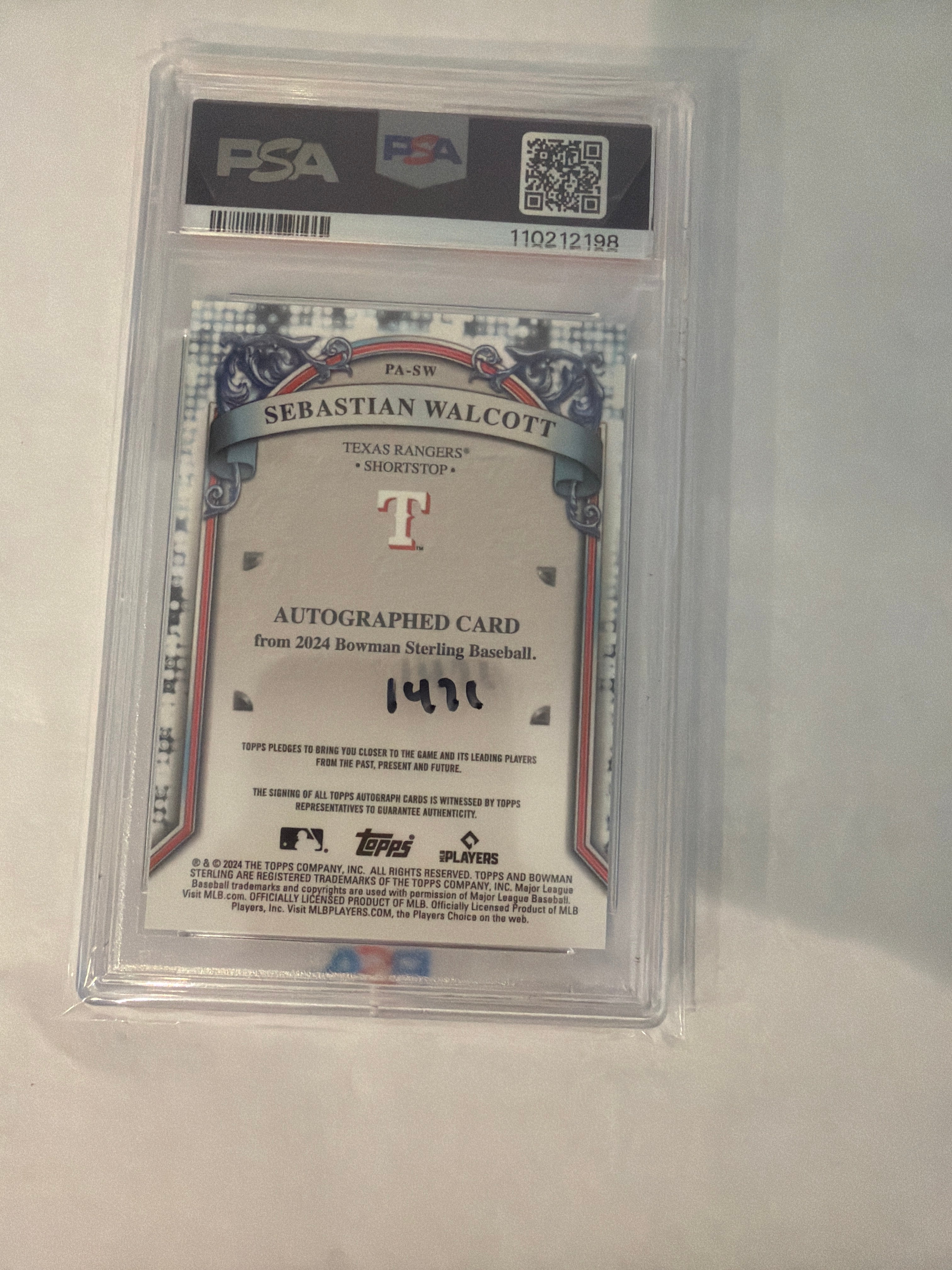 2024 Bowman sterling Sebastian Walcott prospect auto purple ref  PSA9