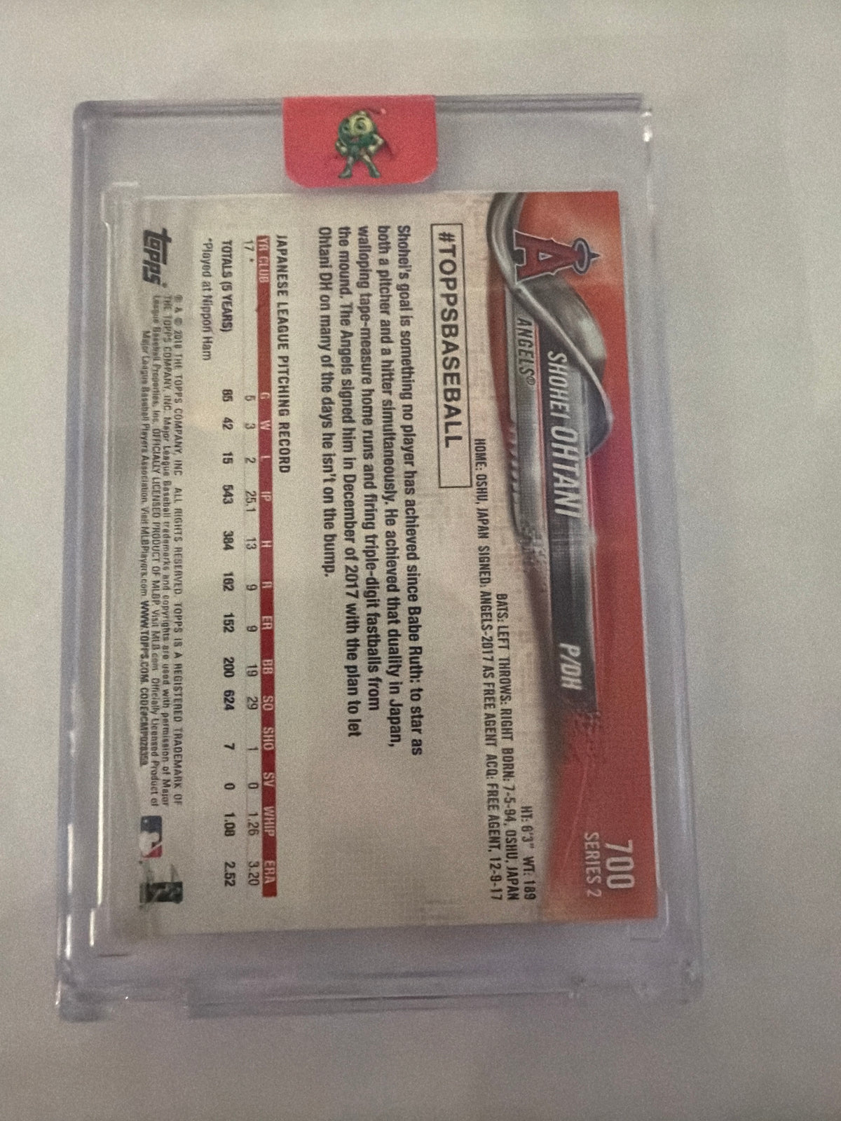 2018 Topps Shohei Ohtani white jersey ￼