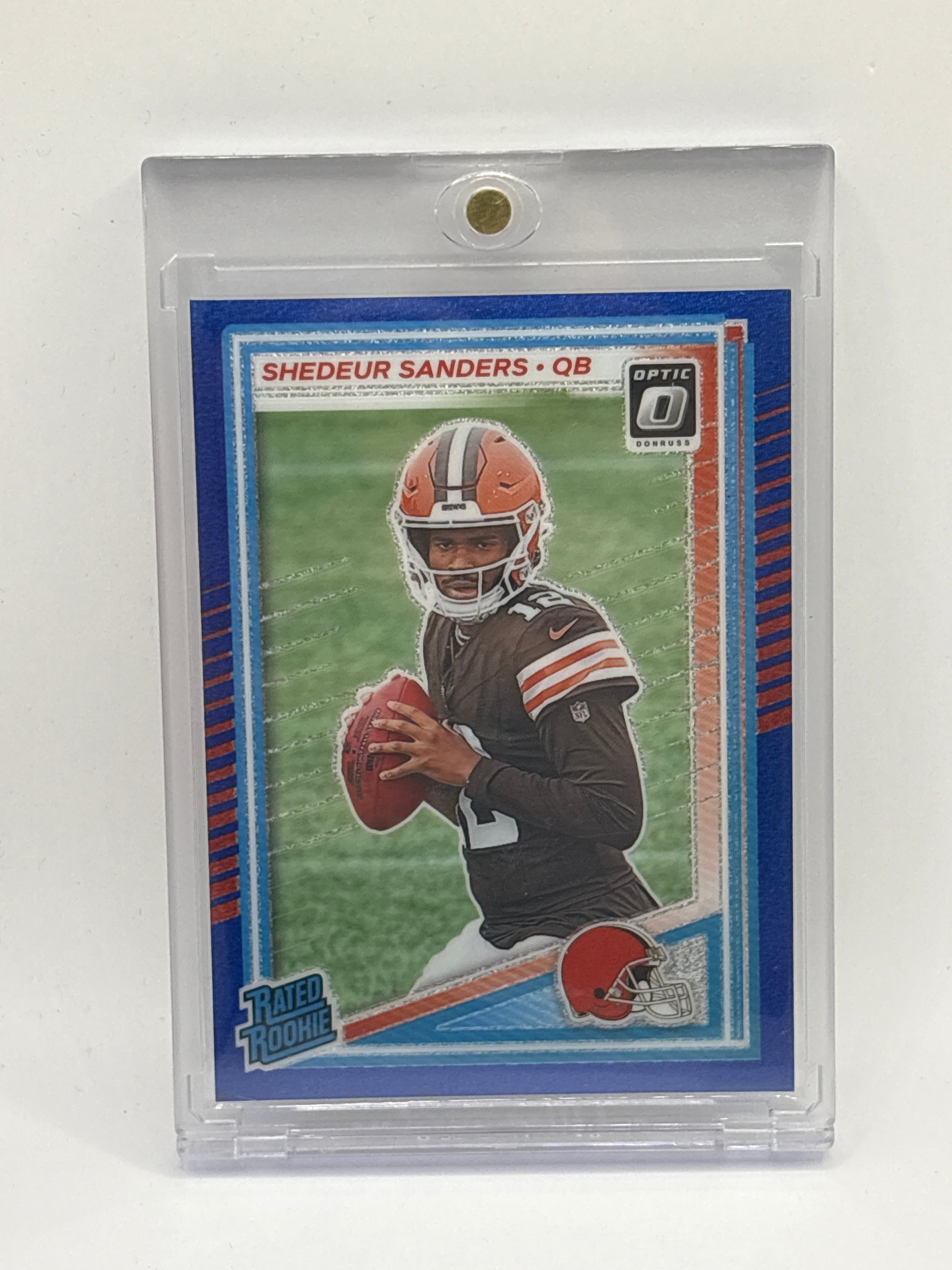 2025 Panini Donruss Optic Shedeur Sanders Rated Rookie Blue Glitter Prizm #203