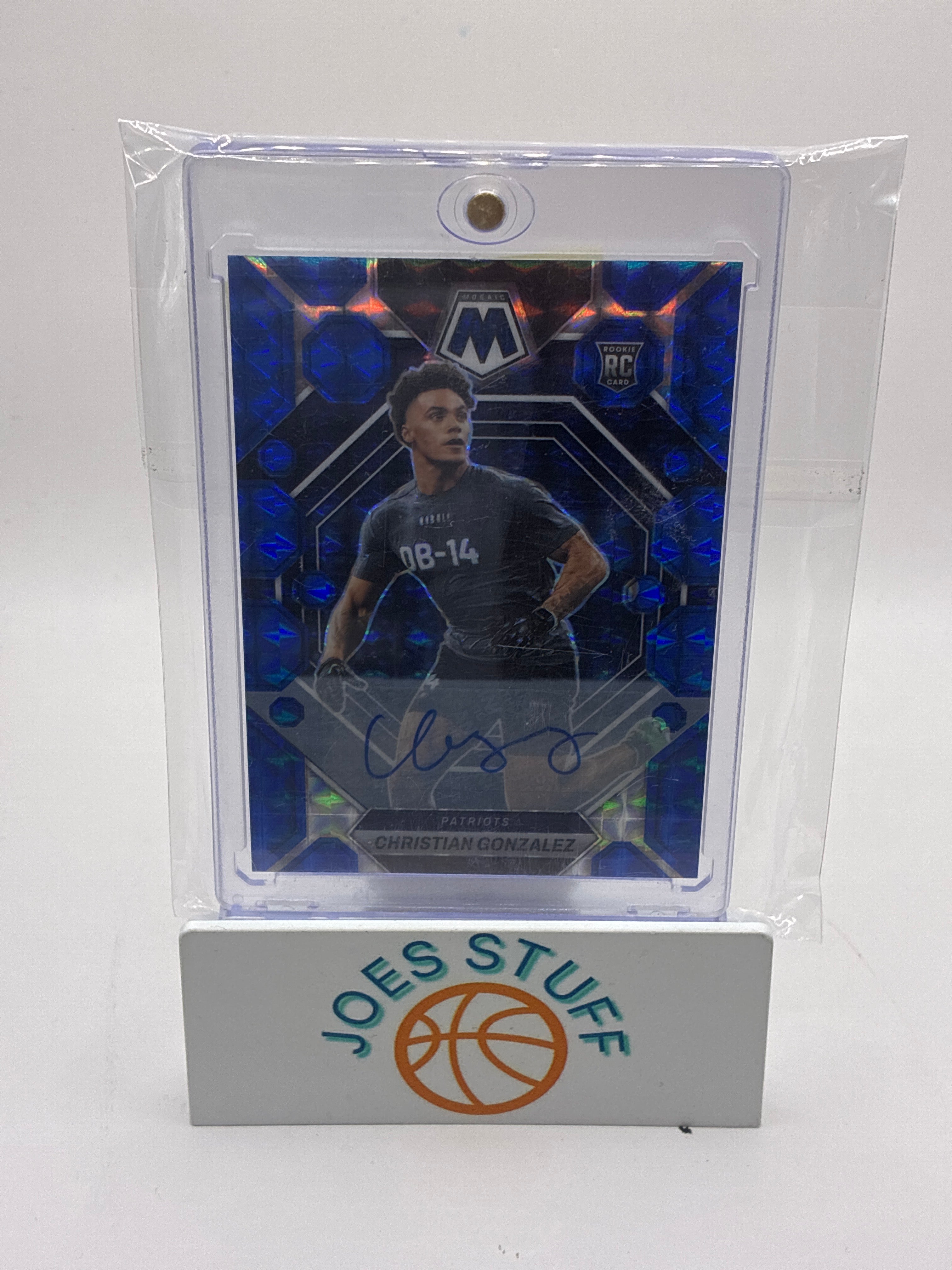2023 Panini Mosaic Rookies Christian Gonzalez #300 Blue Mosaic Prizm Autographs 21/99