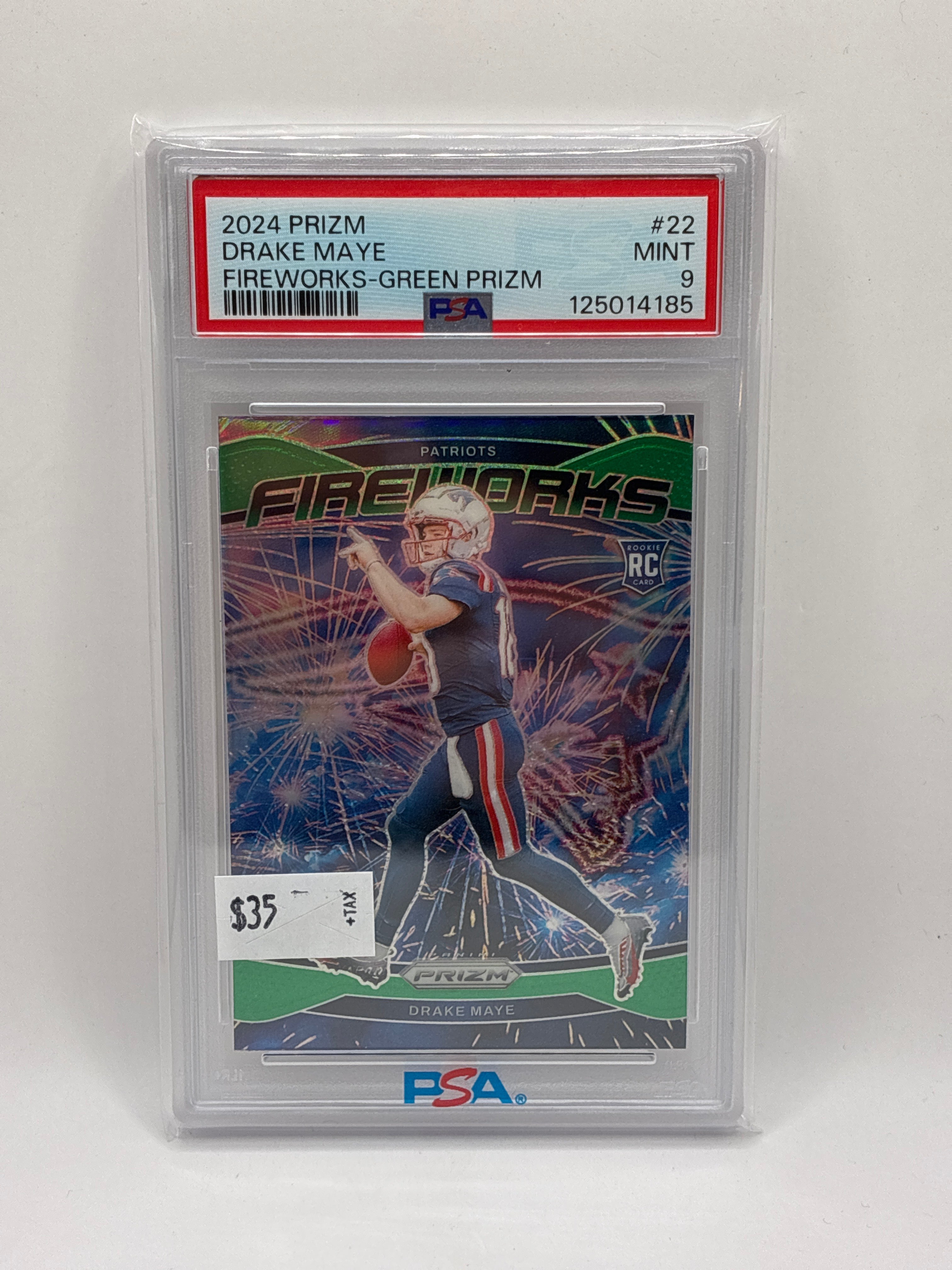 2024 Panini Prizm Fireworks Drake Maye Green Prizm #22 PSA 9