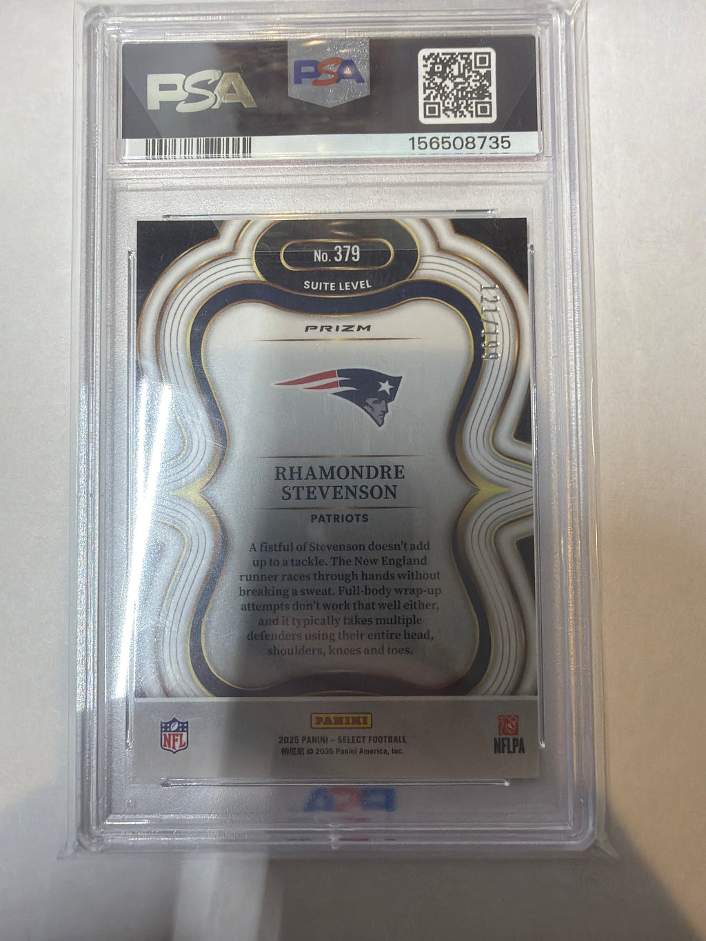 2025 select Rhamondre Stevenson Tri color Prizm PSA10