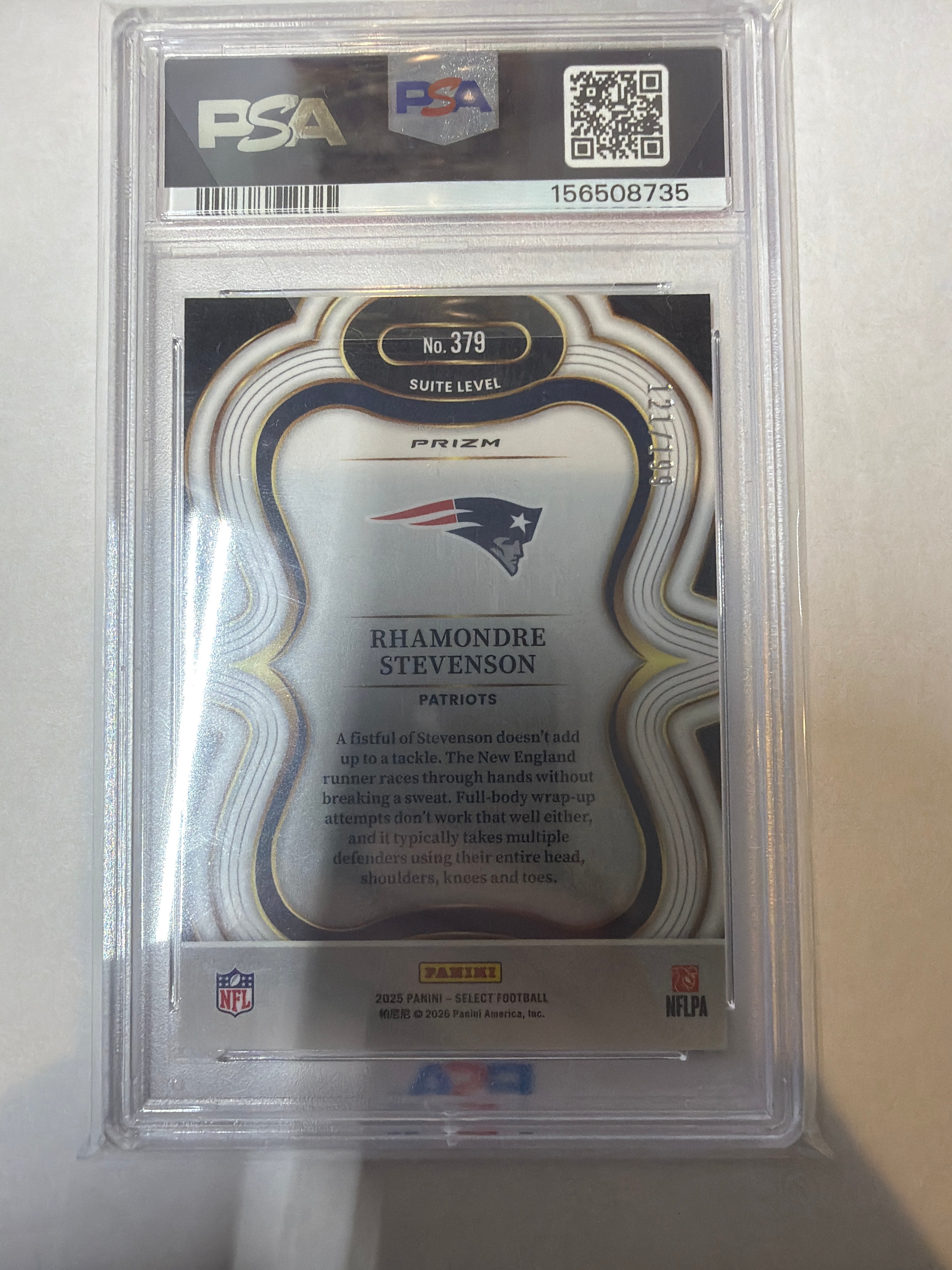 2025 select Rhamondre Stevenson Tri color Prizm PSA10
