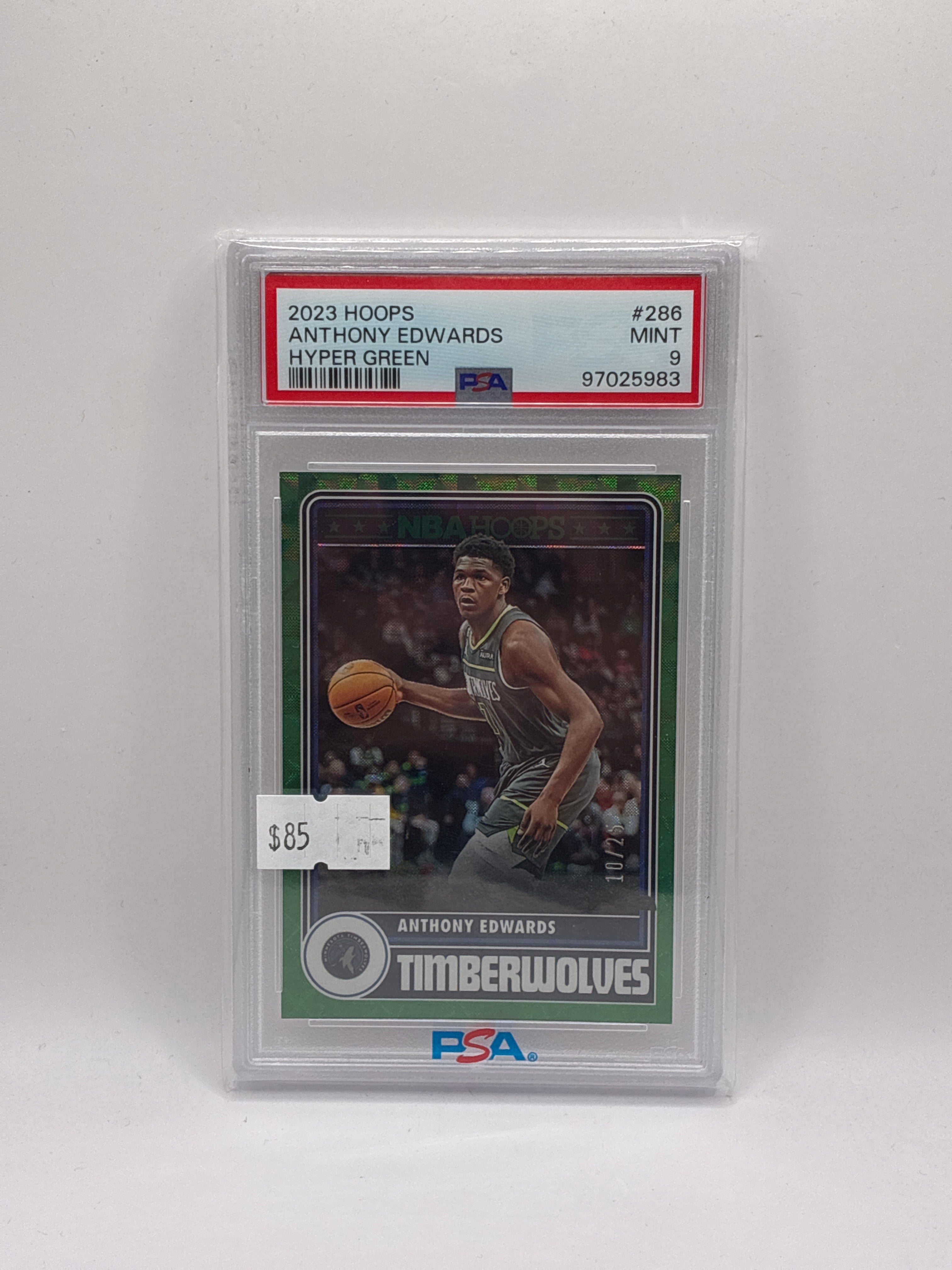 2023-24 Panini NBA Hoops Tribute Anthony Edwards #286 Hyper Green 10/25 PSA 9
