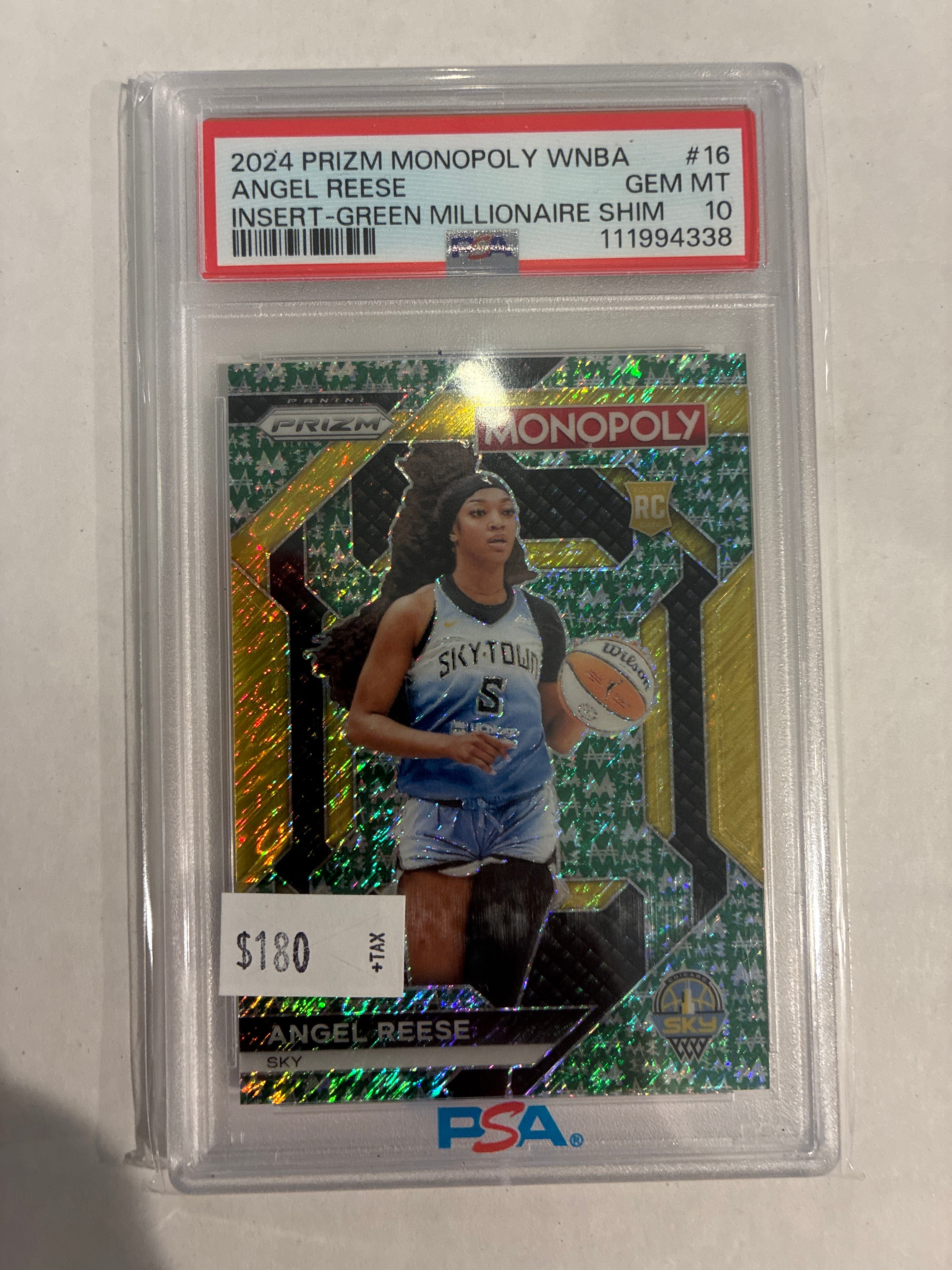 2024 Panini Prizm Monopoly Angel Reese Green Millionaire Shimmer 10/20 PSA 10