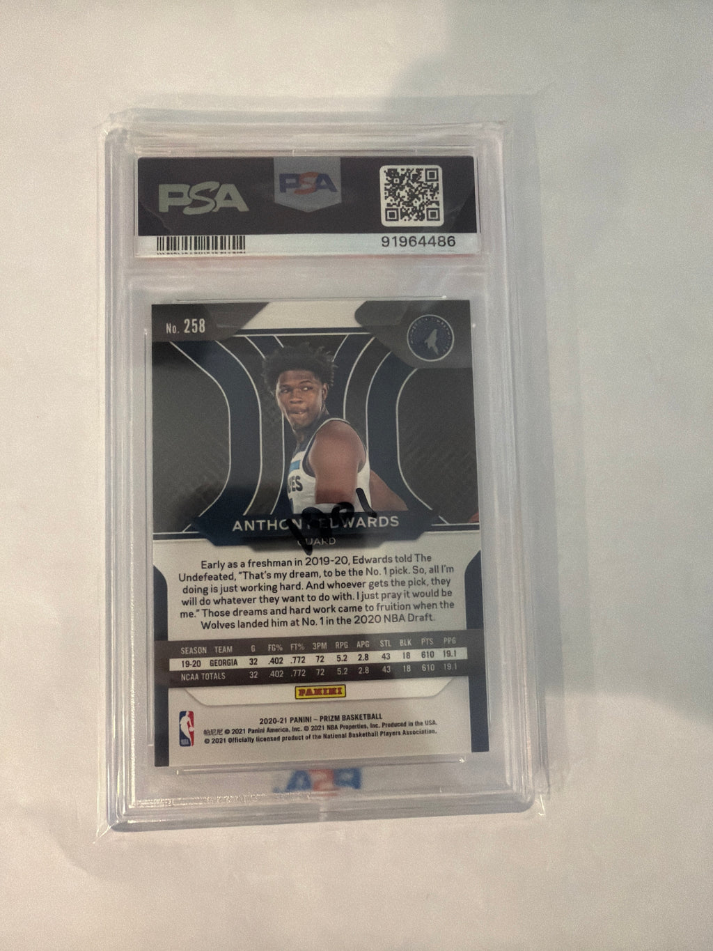 2020 panini Prizm Anthony Edward’s PSA10
