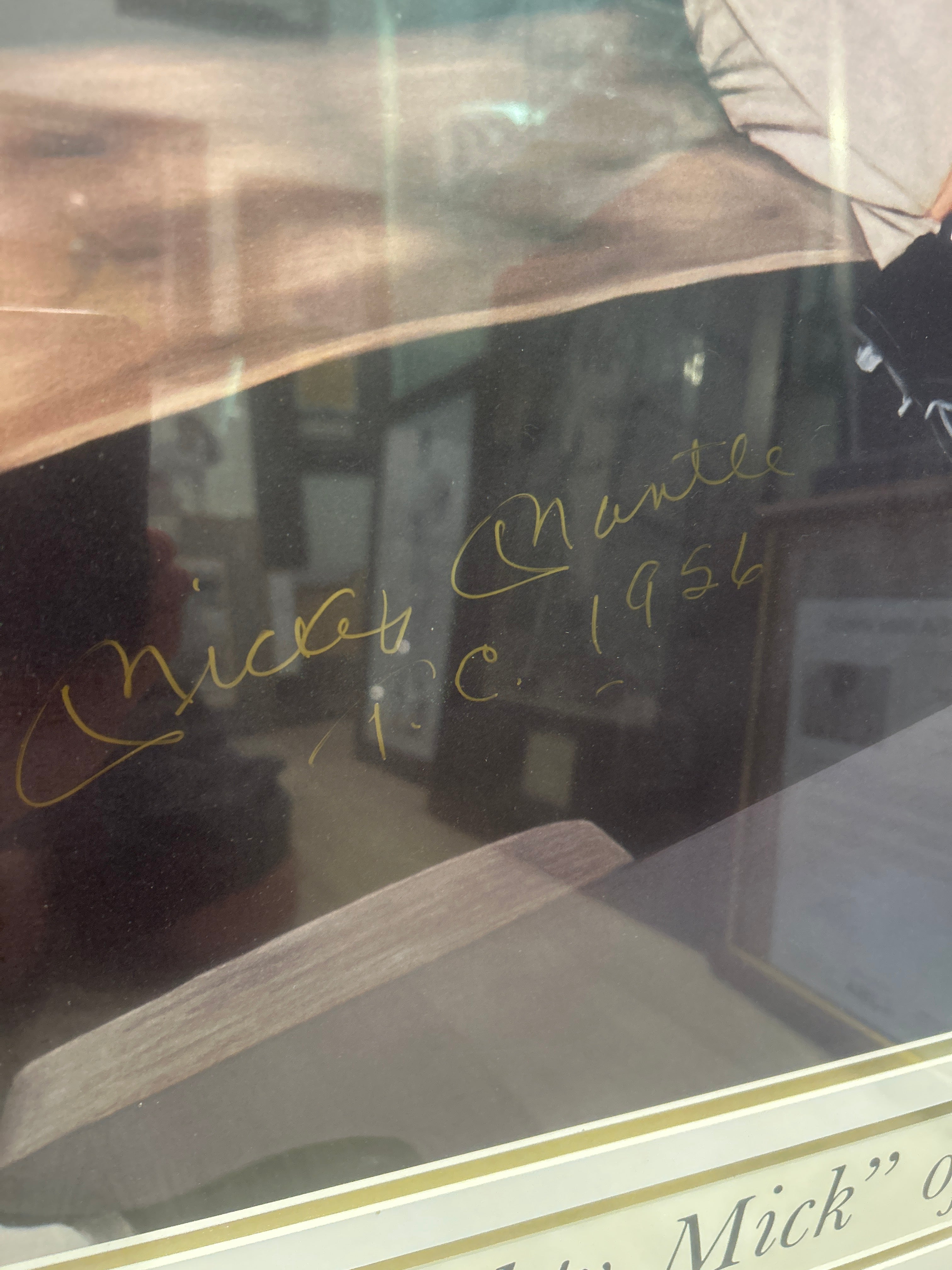 Mickey Mantle Autographed Print inscribed TC 1956 JSA Certified