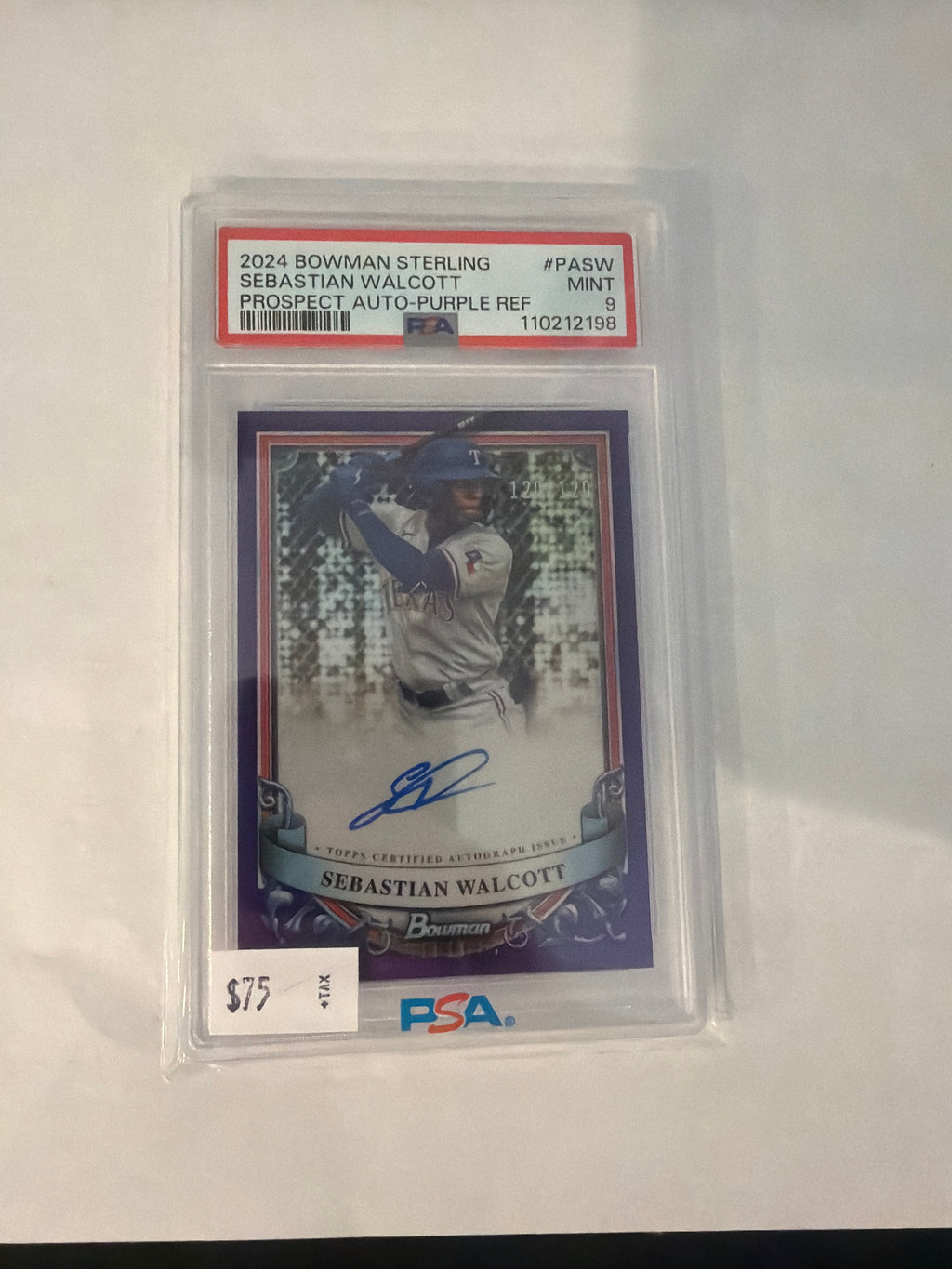 2024 Bowman sterling Sebastian Walcott prospect auto purple ref  PSA9