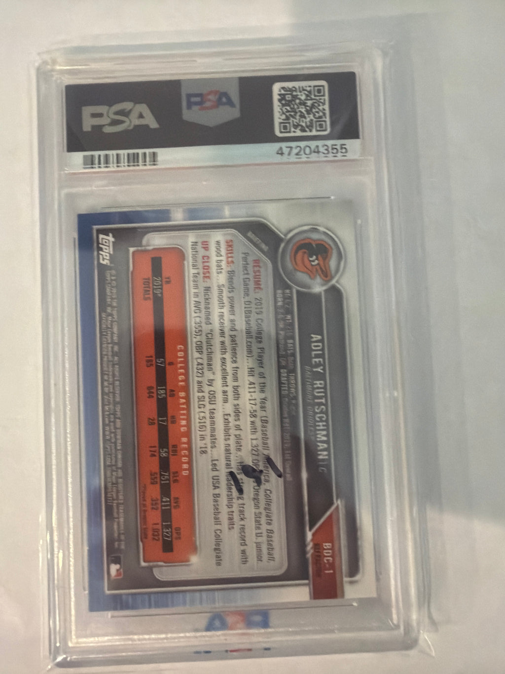 2019 bowman draft Adley rutschman chrome batting PSA10