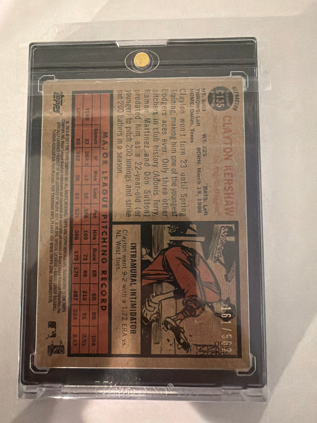 2011 Clayton kershaw 161/562