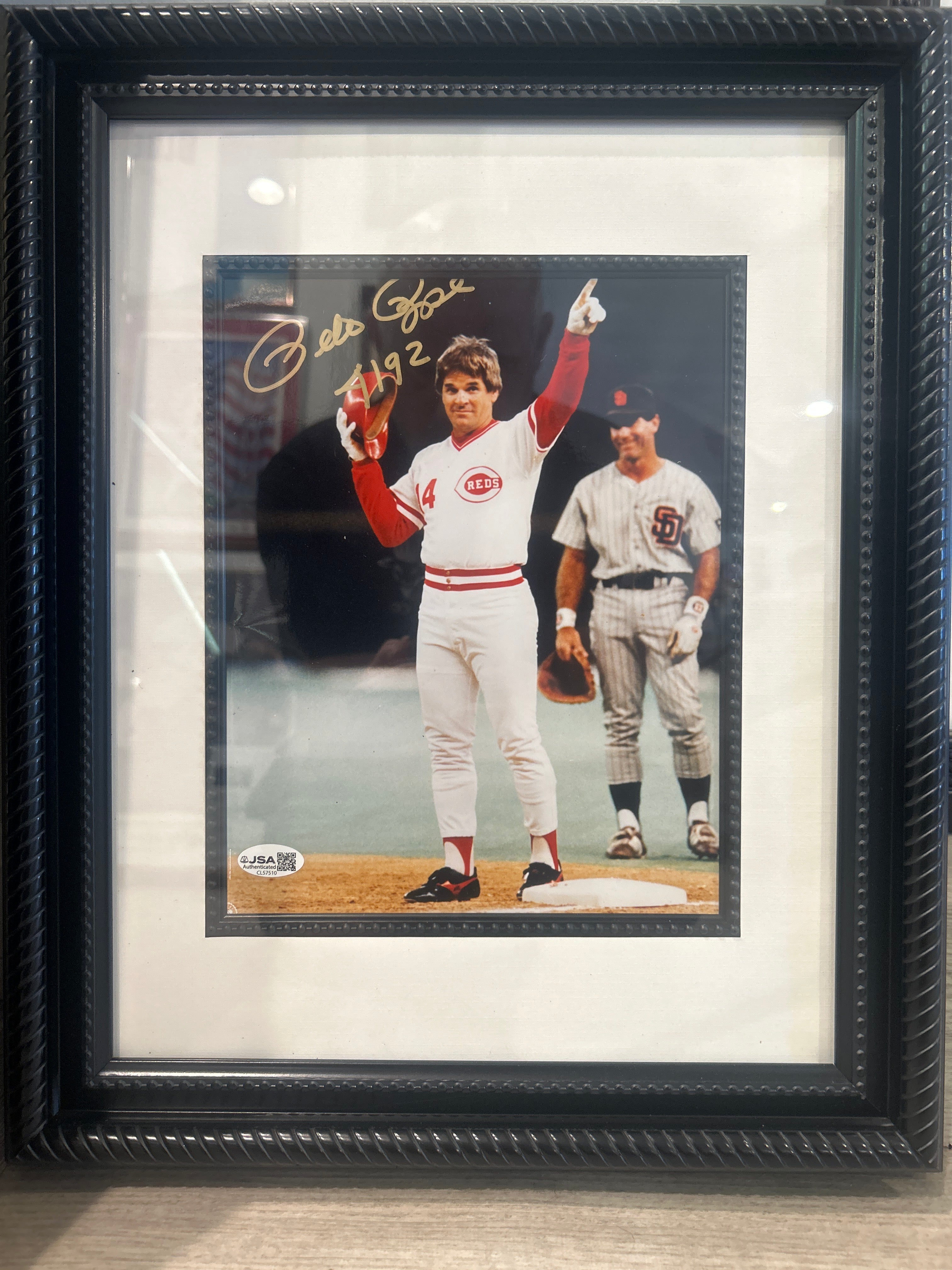Pete Rose Autographed Framed Photo inscribed “4192” JSA Certified