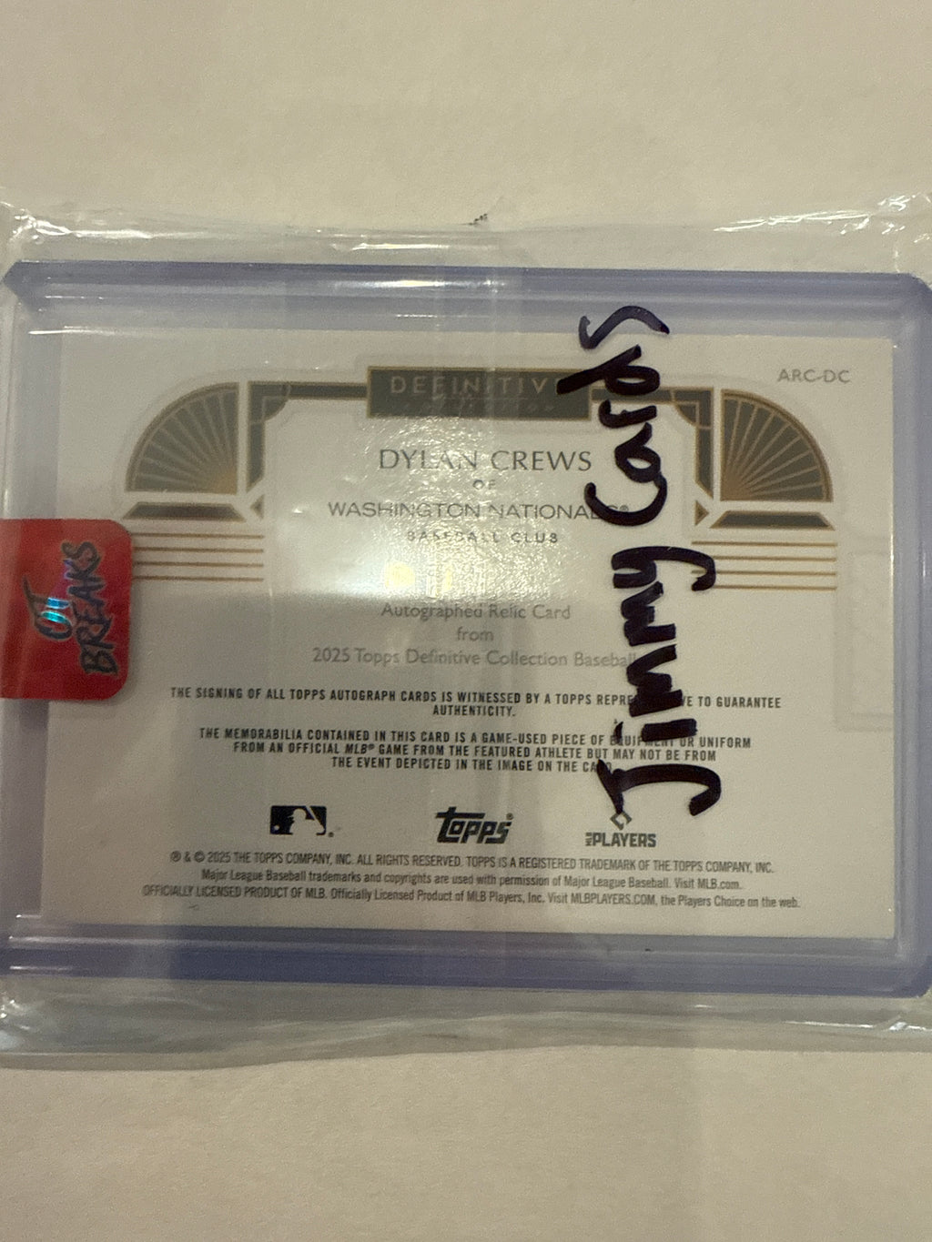 2025 Topps Definitive Dylan Crews Patch Auto 49/50