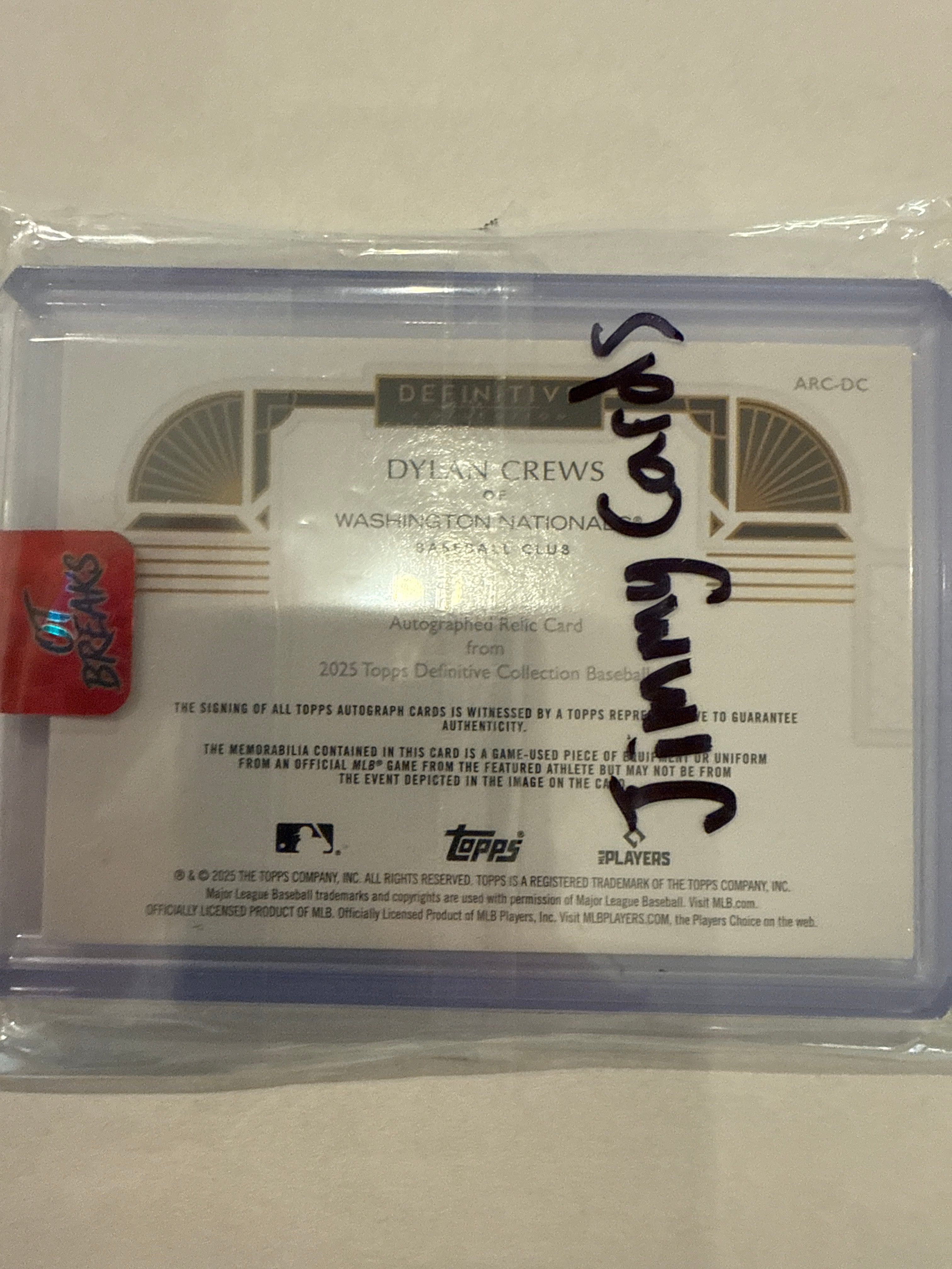 2025 Topps Definitive Dylan Crews Patch Auto 49/50