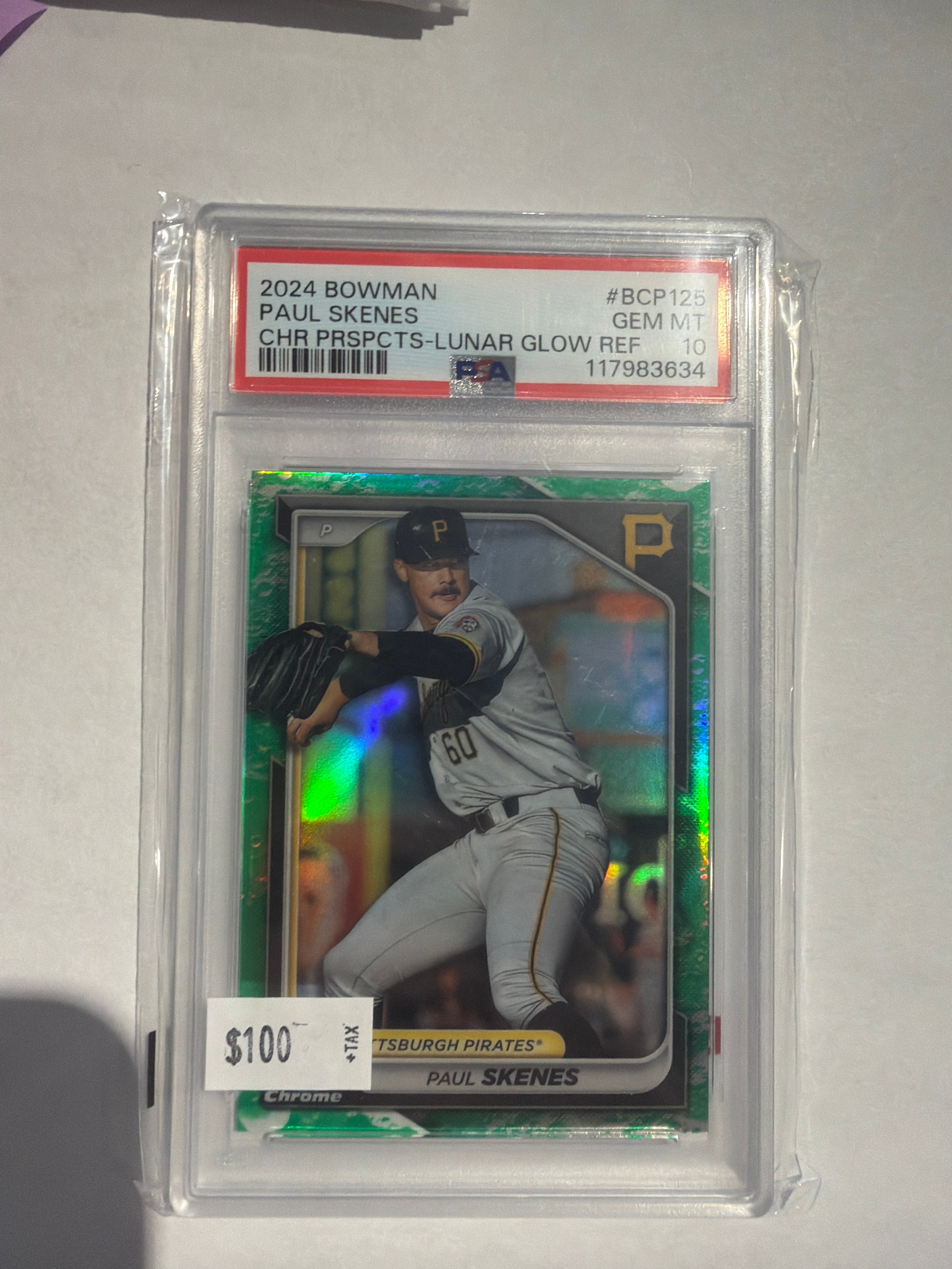 2024 Bowman Paul Skenes chrome prospects Lunar glow ref PSA 10
