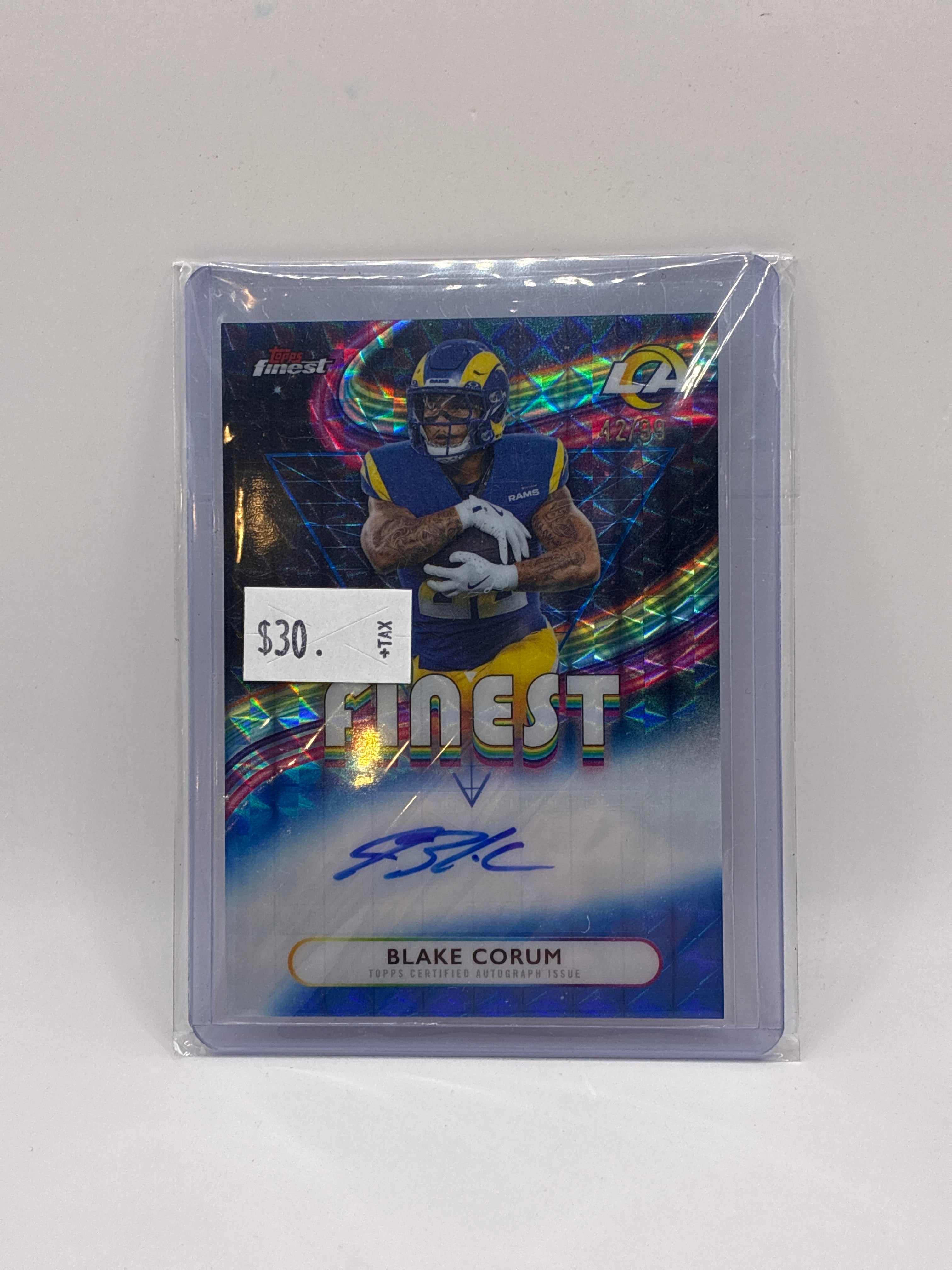 2025 Topps Finest Blake Corum Rookie Finest Blue Geometric Auto 42/99