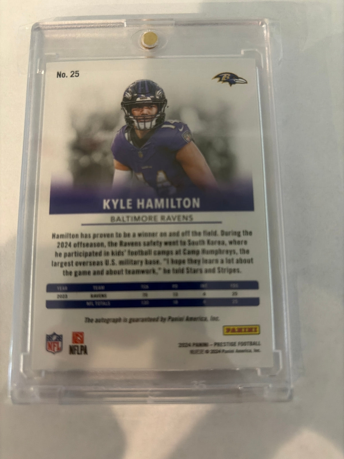 2024 Panini prestige Kyle Hamilton auto 9/10