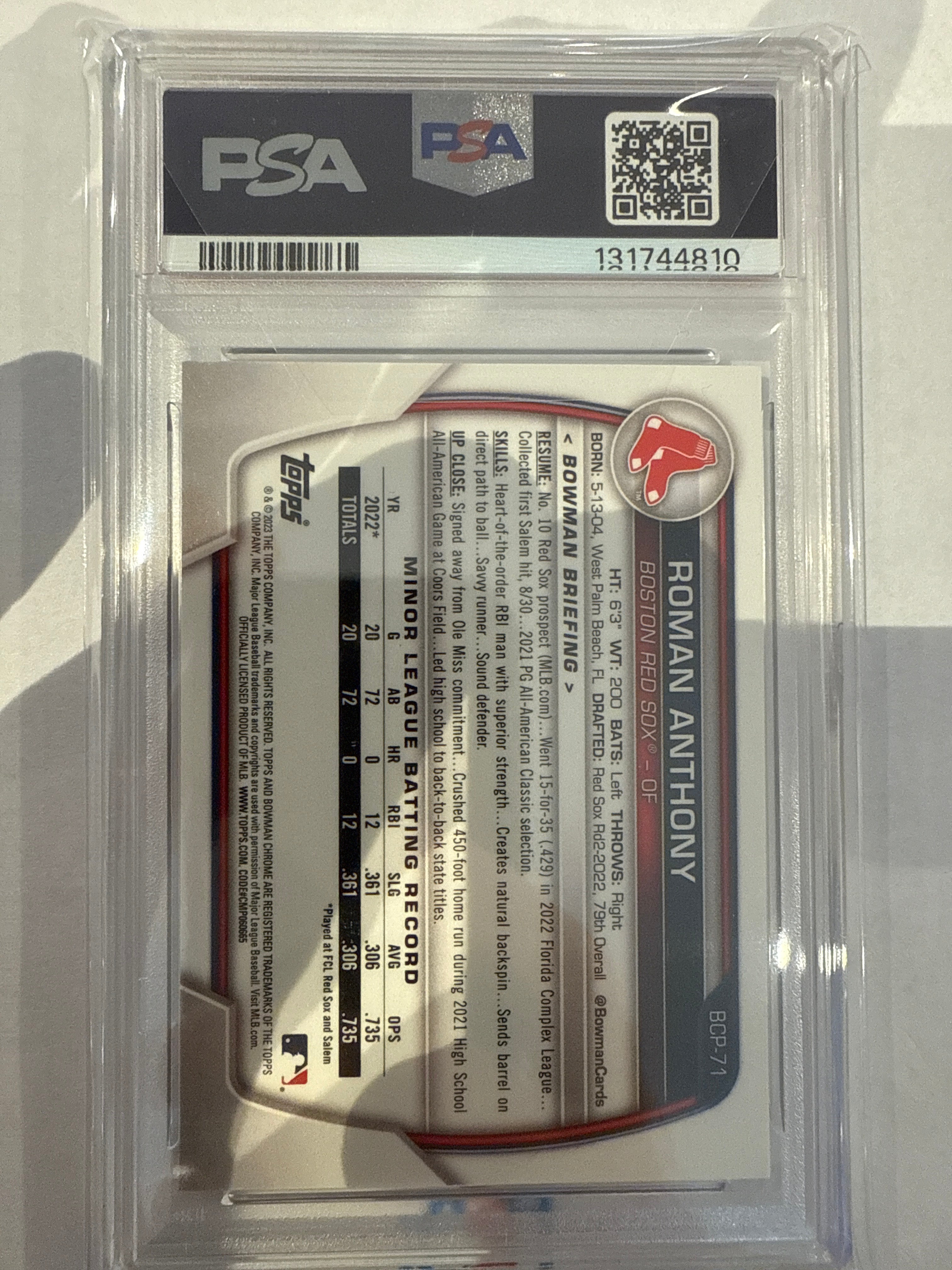 2023 Bowman, Roman Anthony chrome prospects lava 149/399