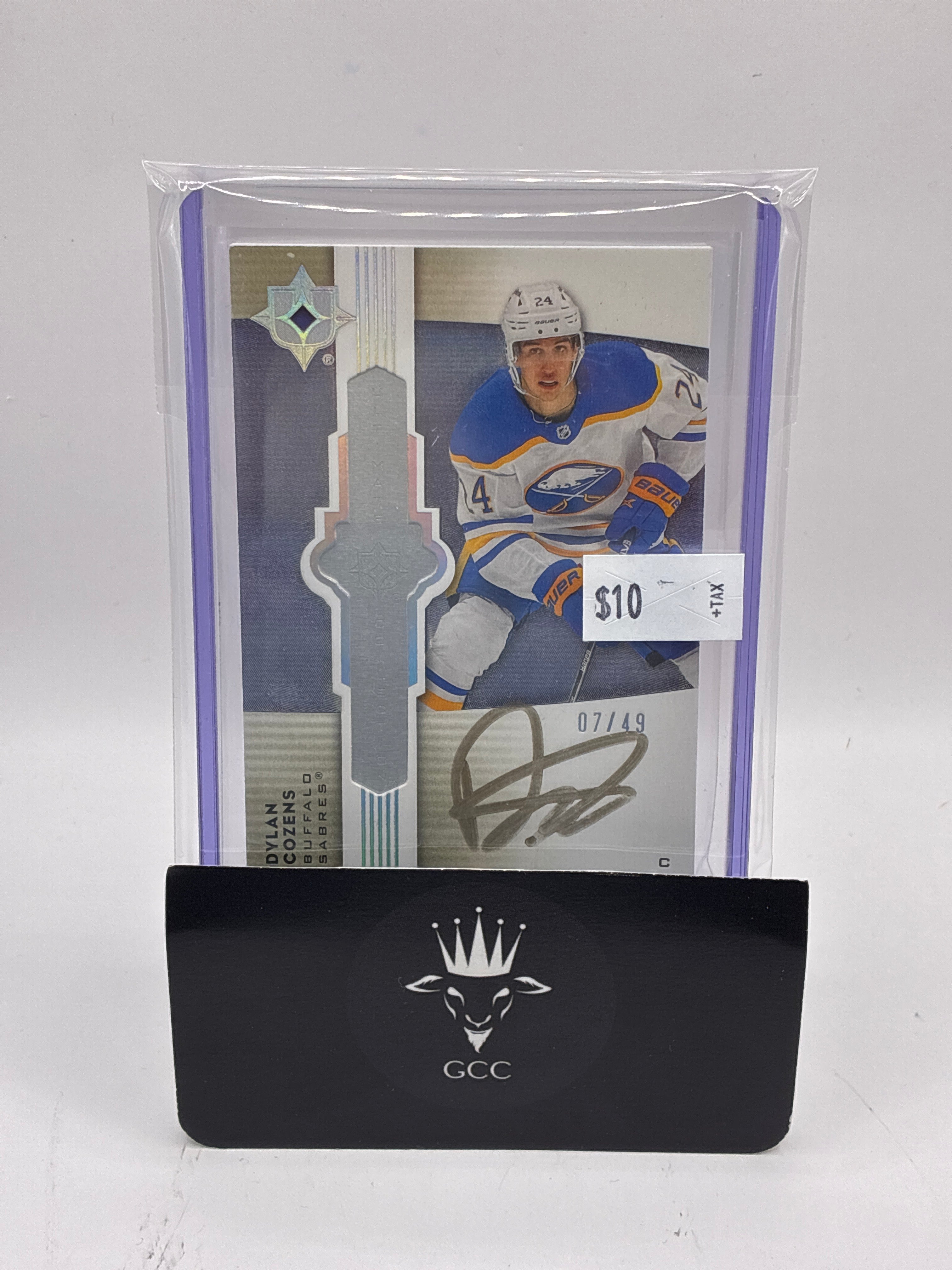 2021-22 Upper Deck Ultimate Collection Emblem Autographs Dylan Cozens Gold 07/49