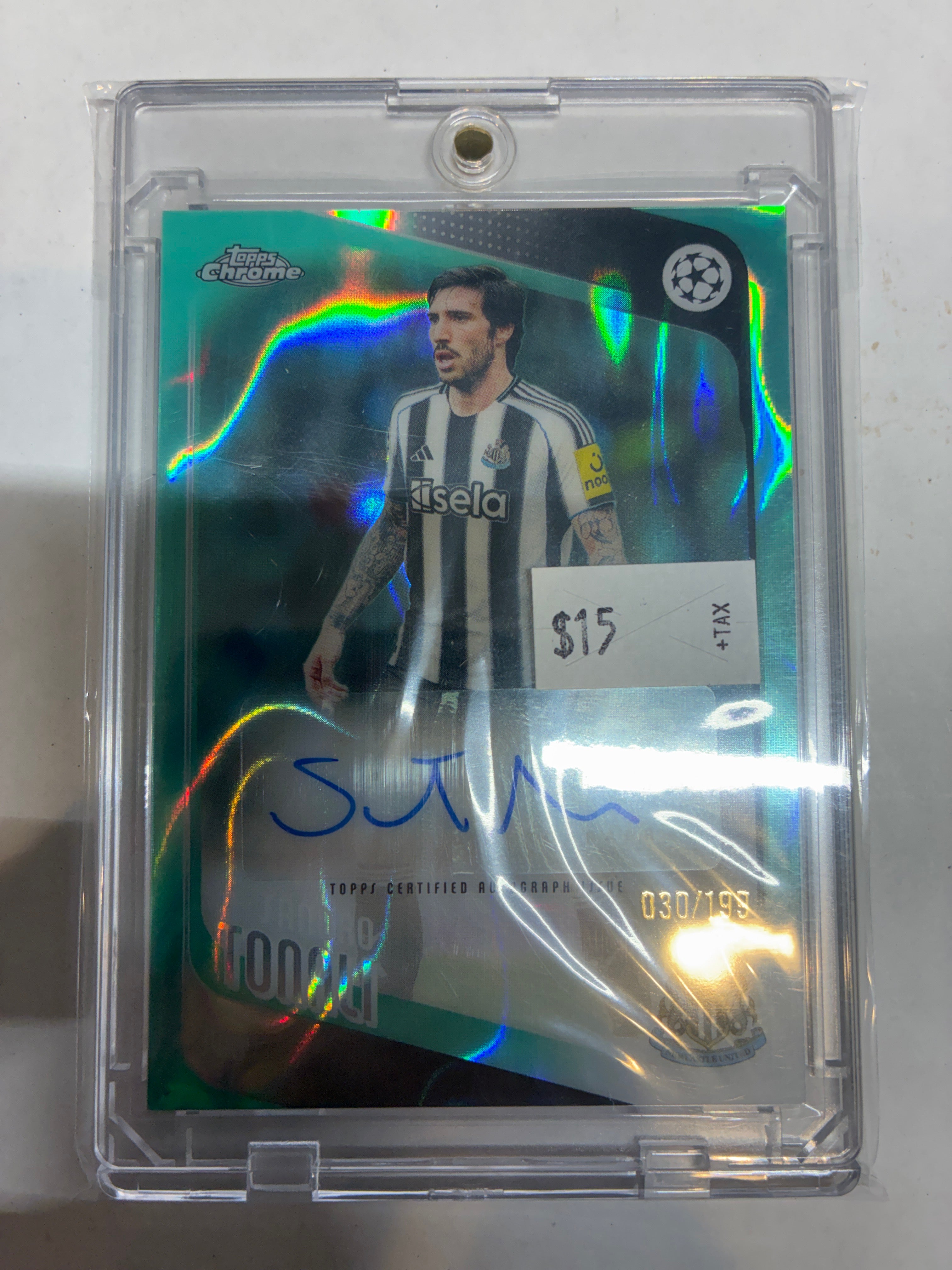 2025-26 Topps Uefa Club Competitions Autographs Sandro Tonali Aqua Foil 030/199