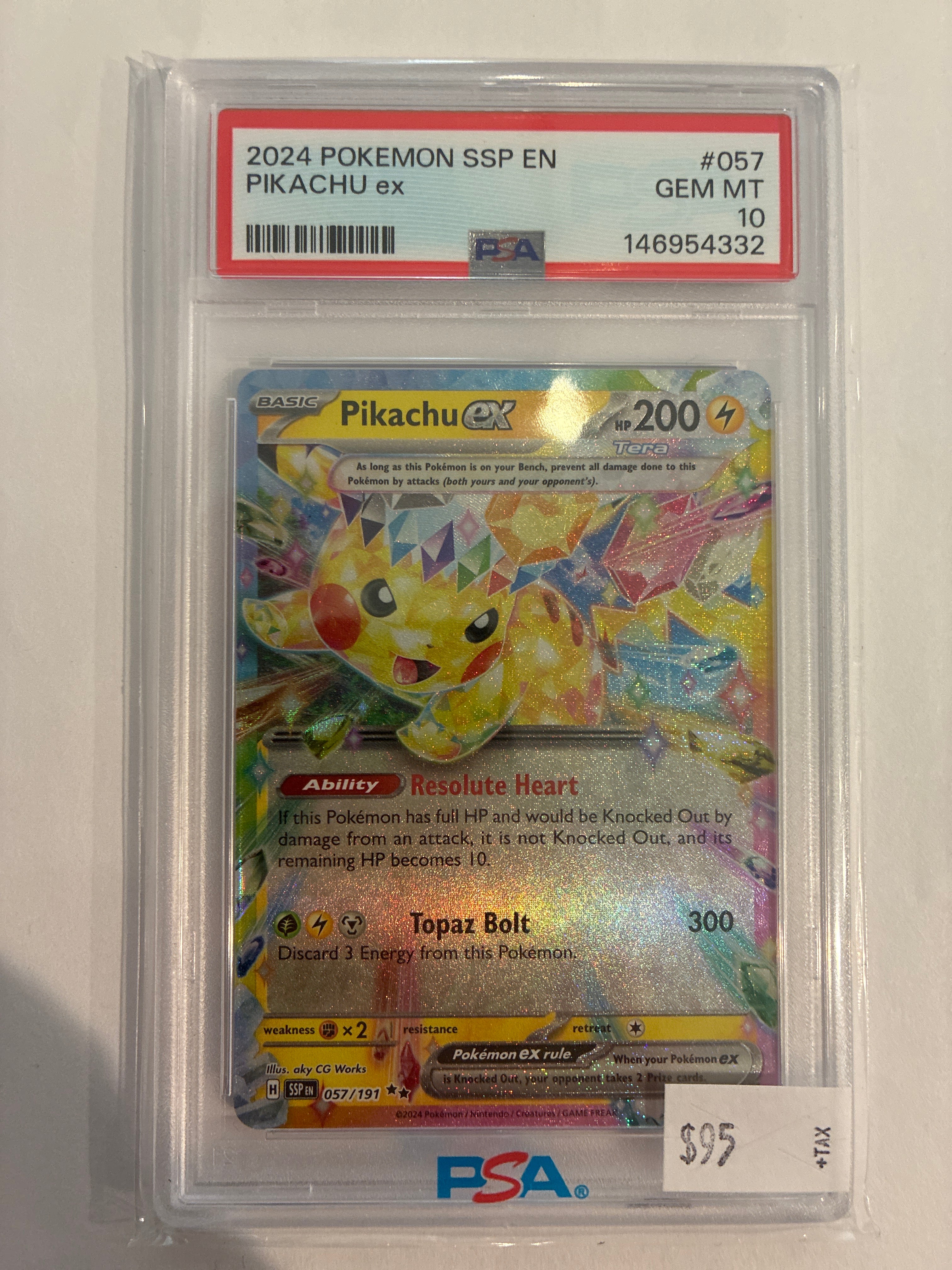 Pikachu ex 057/191 Sv08: Surging Sparks Holo PSA 10