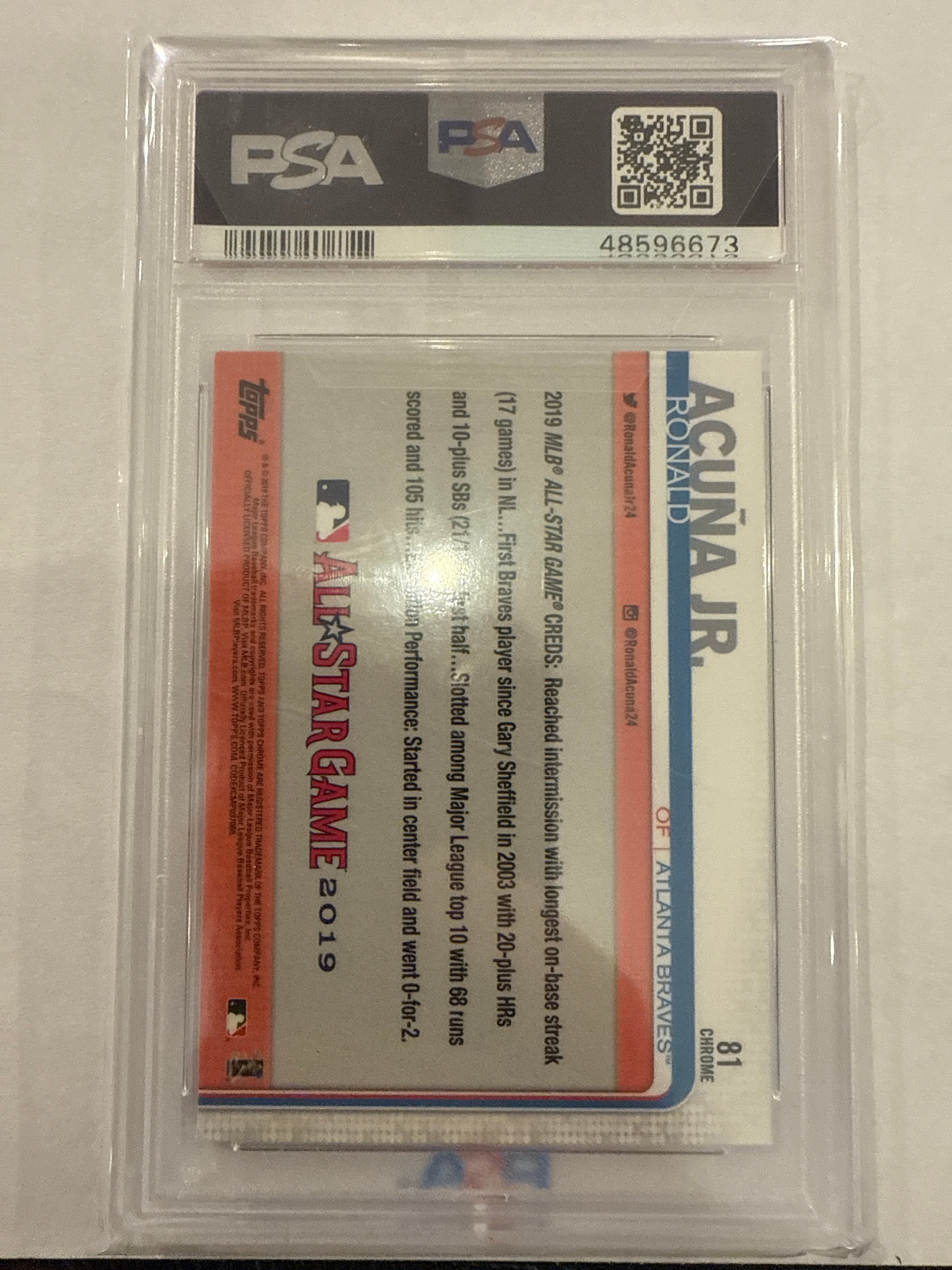 2019 Topps Chrome Ronald Acuna Jr Pink Refractor PSA 10