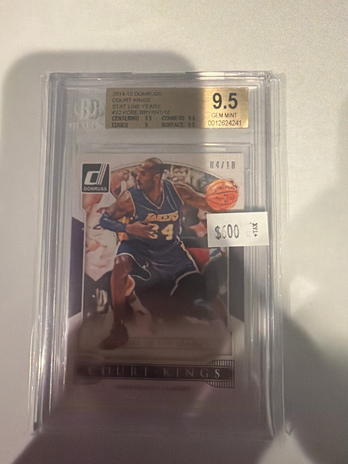 2014/15 Donruss Court Kings Kobe Bryant Beckett 9.5 4/18