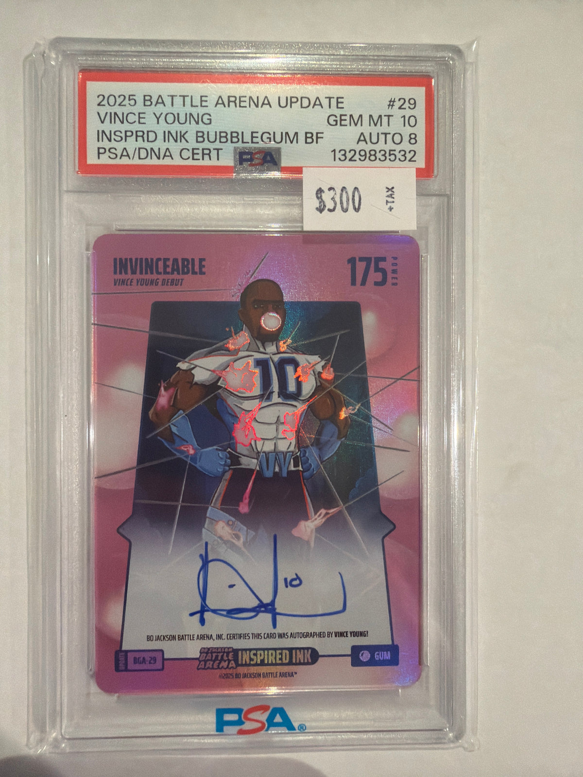 2025 Battle Arena Update Bubblegum Autograph Vince Young PSA 10/ Auto 8