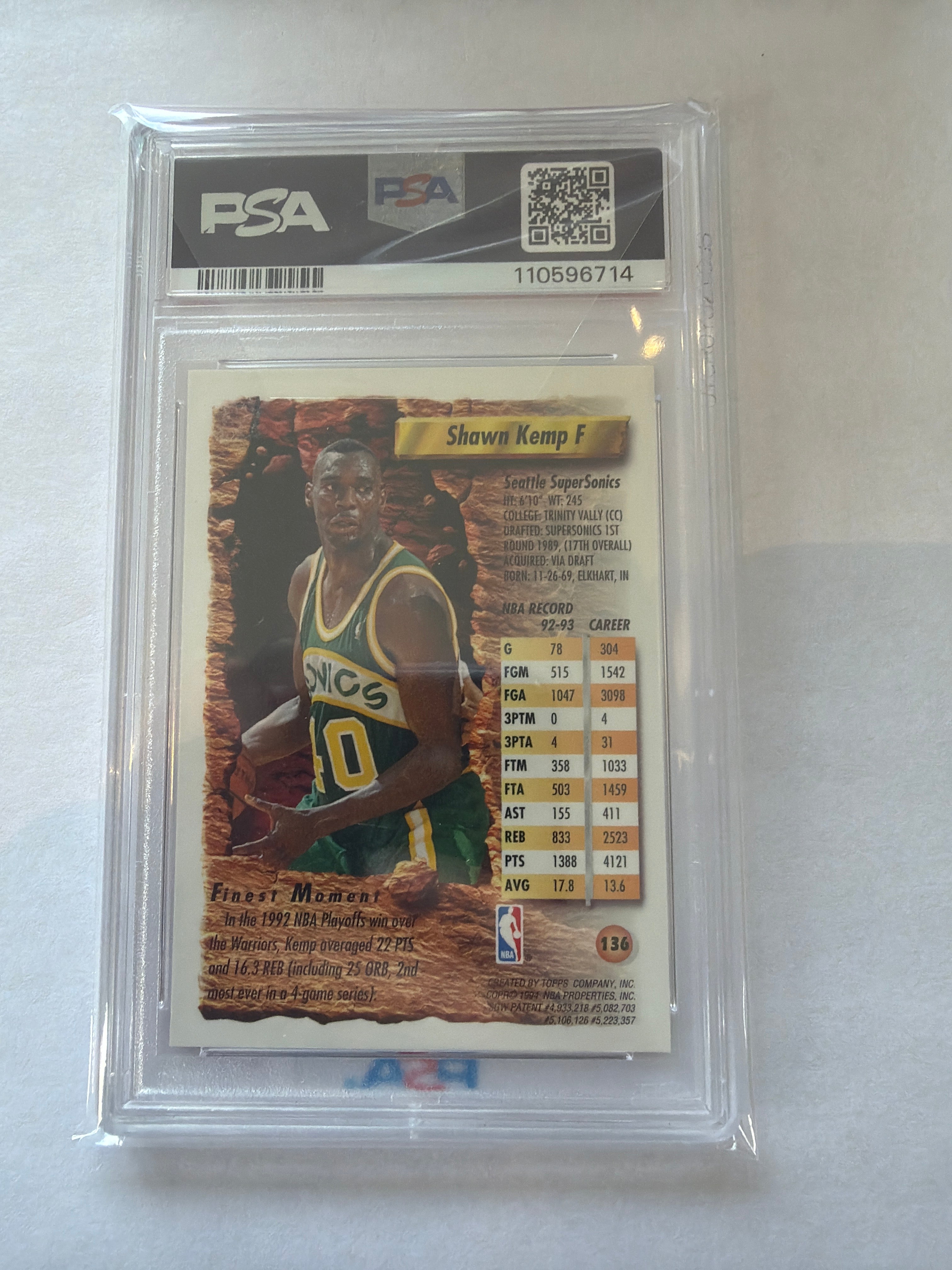 1993 finest Shawn Kemp card error PSA9