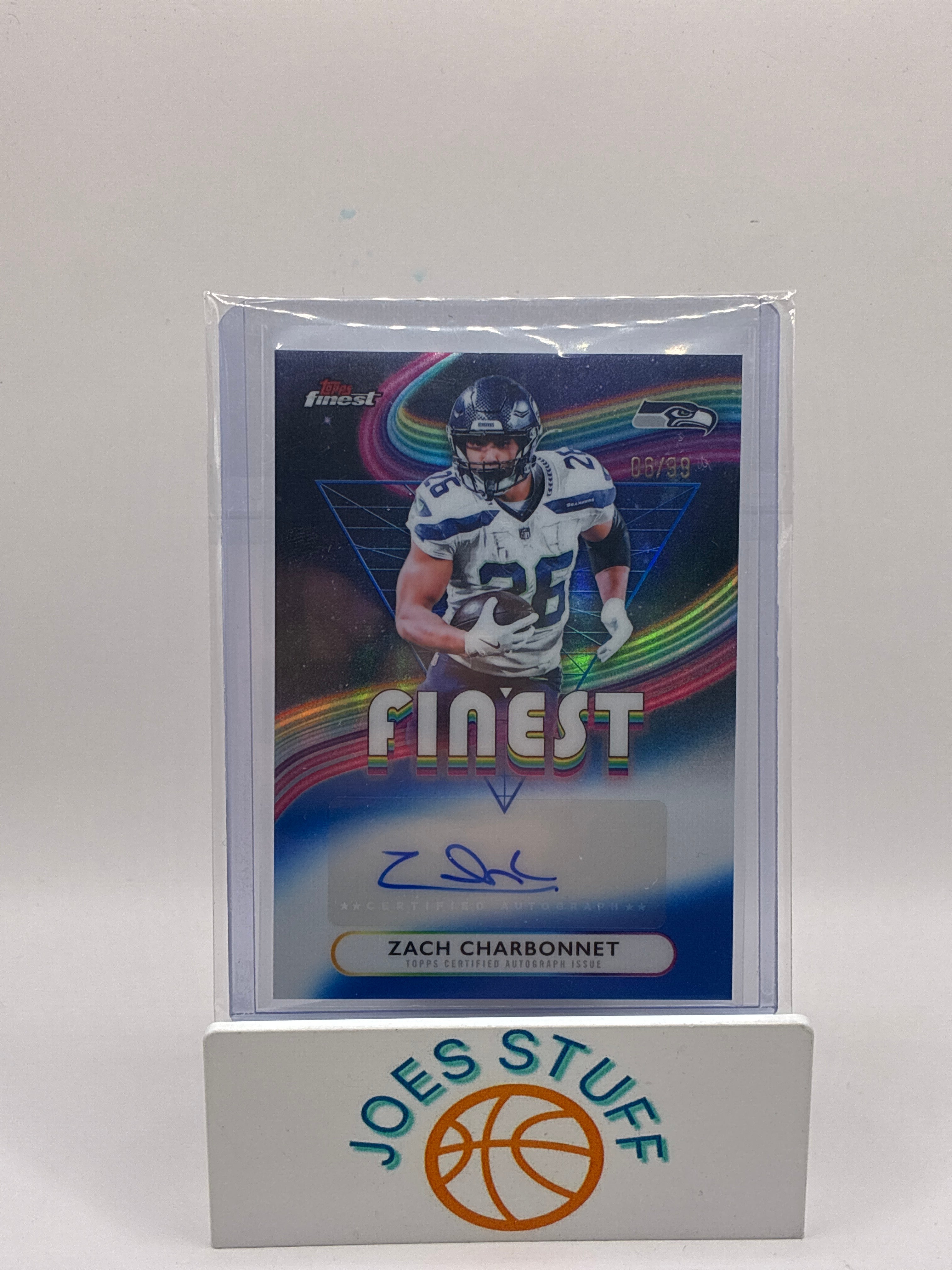 2025 Topps Finest Zach Charbonnet Autograph Blue Refractor 06/99