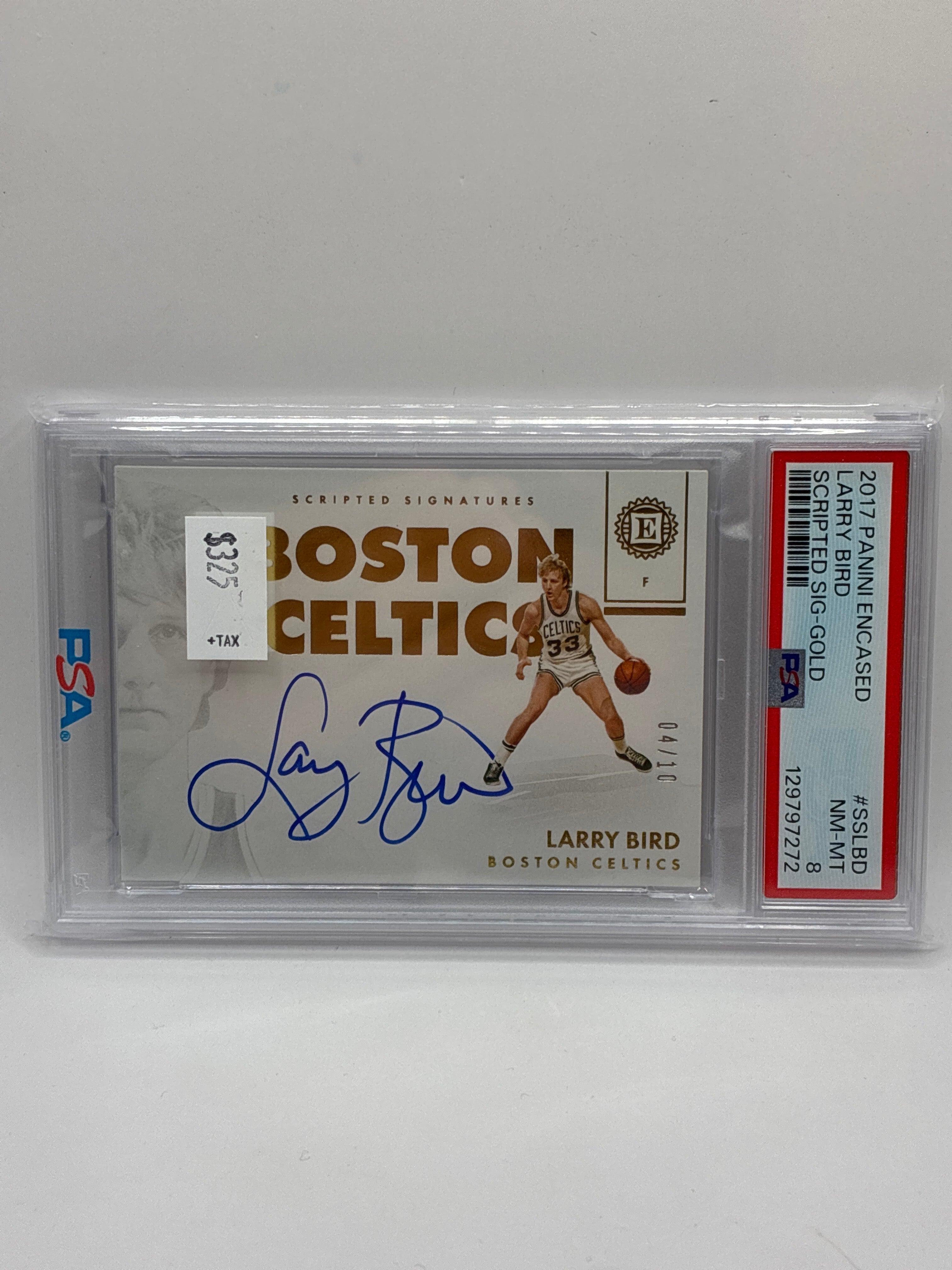 2017 Panini Encased Larry Bird Scripted Signatures 04/10 PSA 8