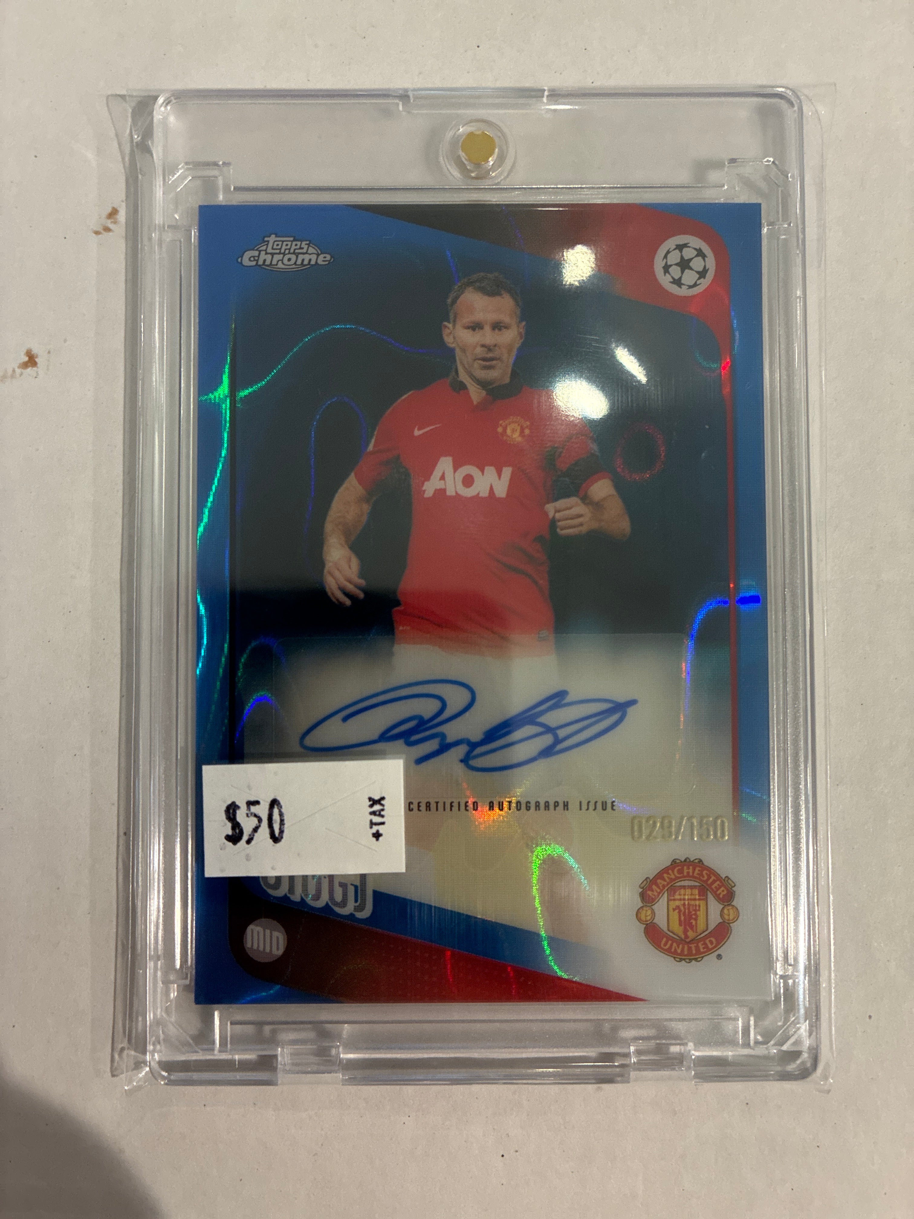 2025-26 Topps Chrome Premier League Autographs Ryan Giggs Blue Refractor 029/150